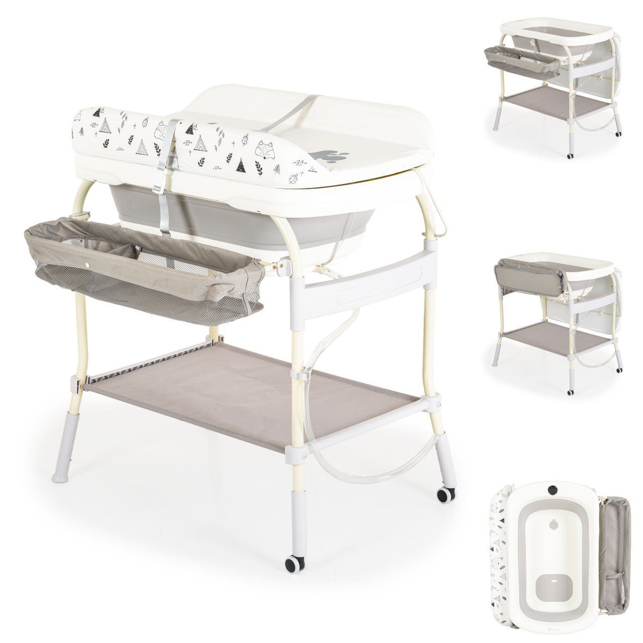 CANGAROO Babybadewanne Babybadewanne Wickeltisch 2in1 Garda Thermometer Räder Wickelauflage mehr