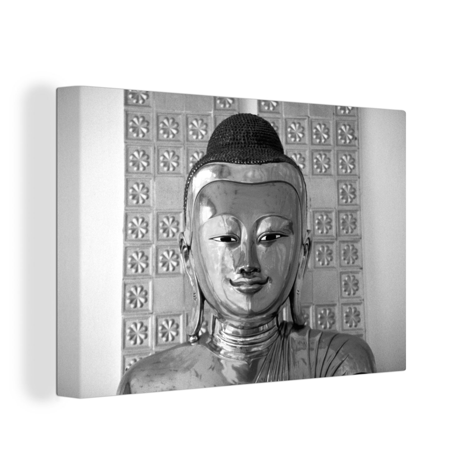 OneMillionCanvasses® Leinwandbild Buddha-Statue - schwarz und weiß, (1 St), Wandbild Leinwandbilder, Aufhängefertig, Wanddeko, 30x20 cm