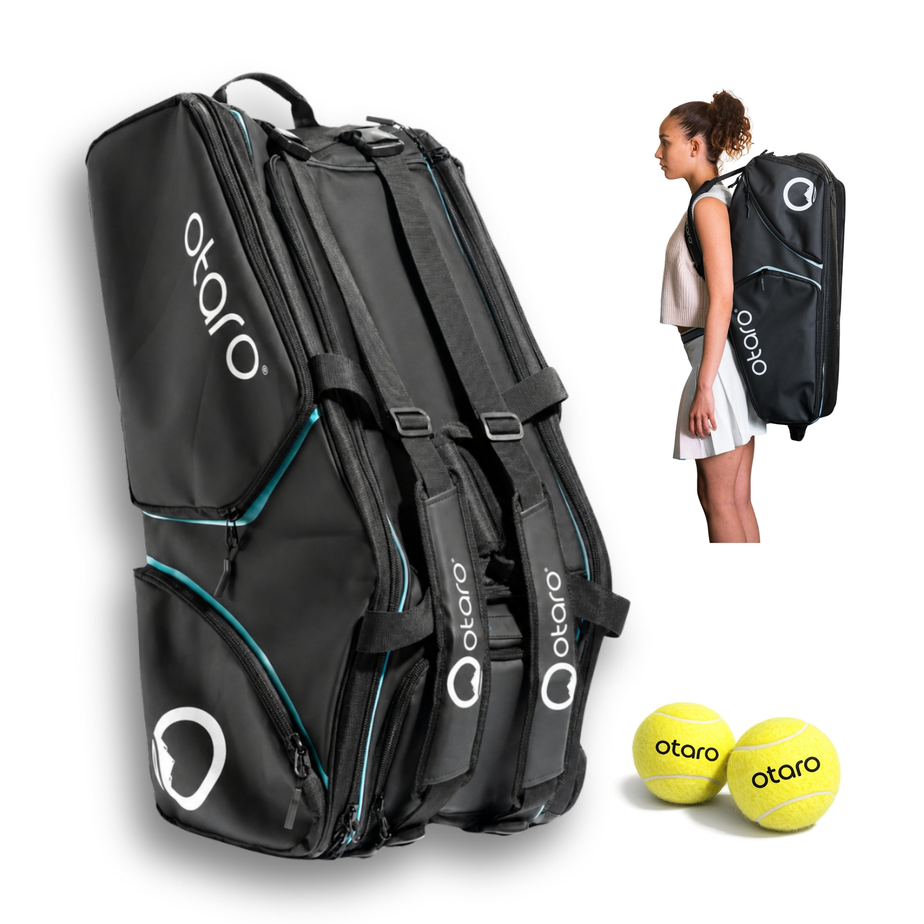 Otaro Tennistasche Racquet Bag für 4-8 Schläger, 82 Liter Tennis Tasche mit Schuhfach (Innovativ & durchdacht für die gesamte Ausrüstung, mit Thermo-Schlägerfach, Laptopfach & isoliertem Getränkefach), wasserabweisende Tennistasche für Herren & Damen