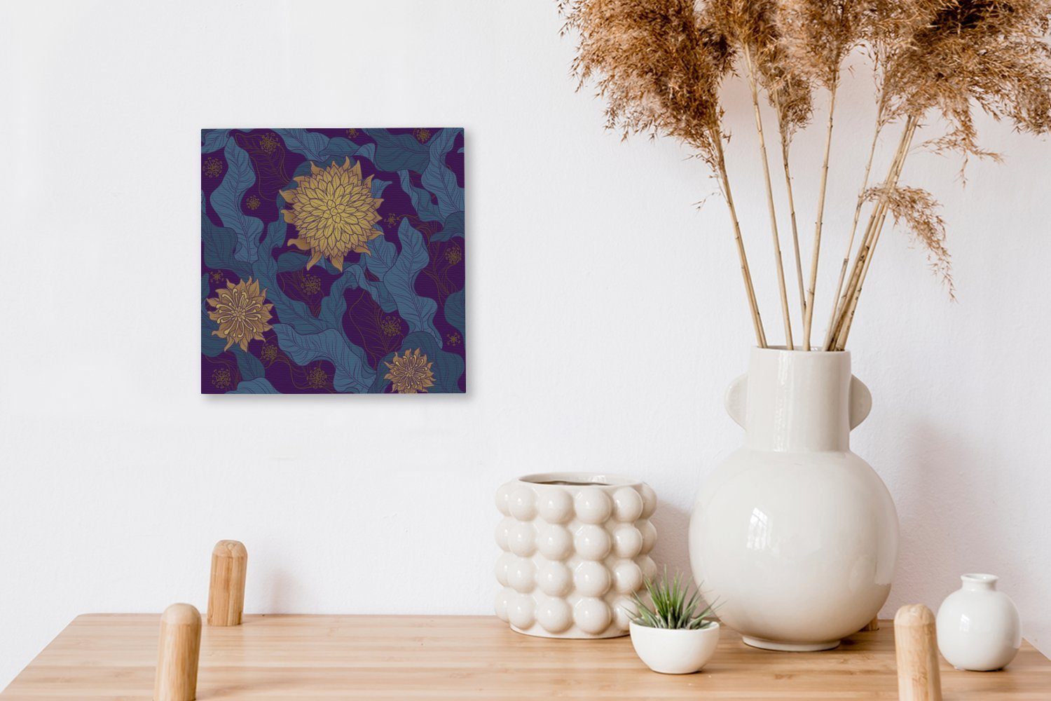 Wohnzimmer (1 Florales für Schlafzimmer Bilder Lila Gold, und in St), Leinwand OneMillionCanvasses® Motiv Leinwandbild