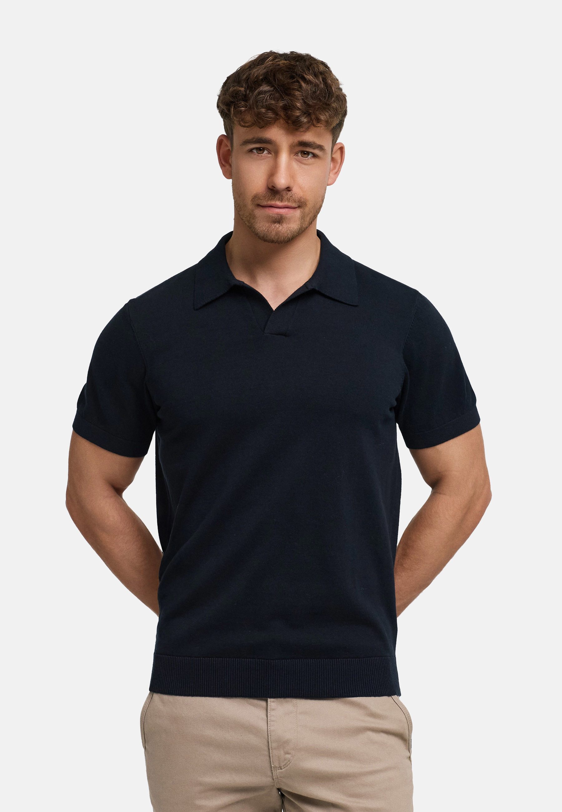 Jeff Poloshirt JFEliseo Strickpolo mit offenem Polokragen aus hochwertiger Baumwolle