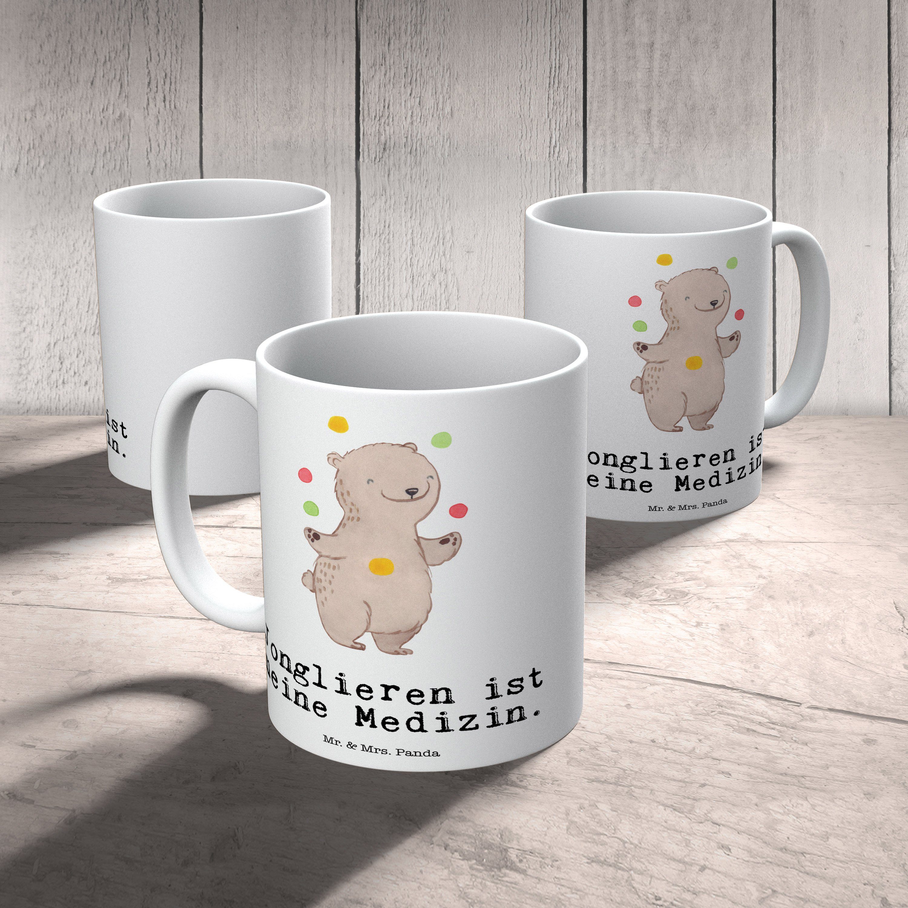 Mr. & Mrs. Panda - Jonglieren Tasse, Medizin - Tasse Keramik Porze, Hobby, Gewinn, Geschenk, Weiß Bär
