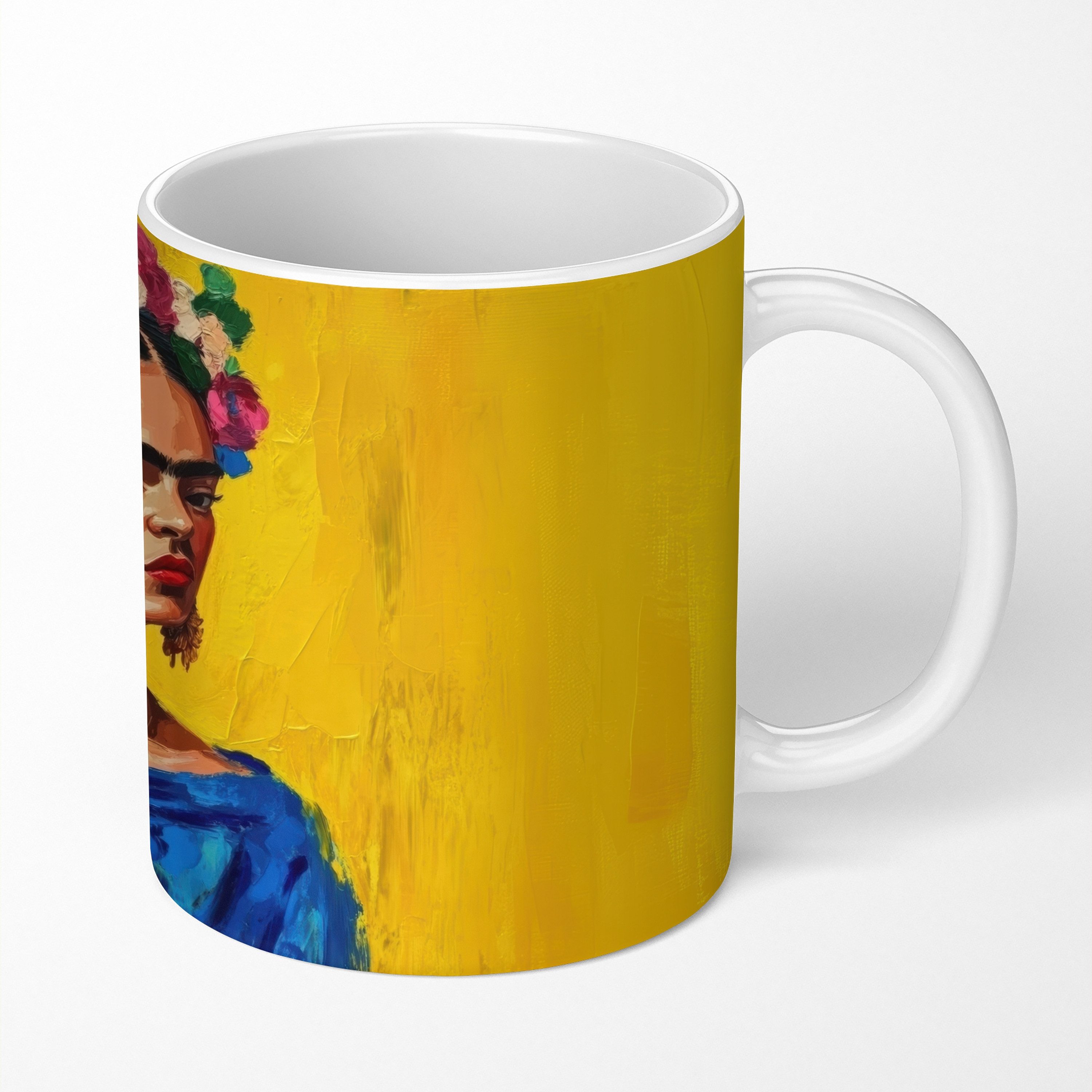 MuchoWow Tasse Frida Kahlo - Frau - Gelb - Blau - Blumen, 1-tlg., Keramik, Kaffeetassen, Teetasse, Becher, Kaffeebecher, Geschenk