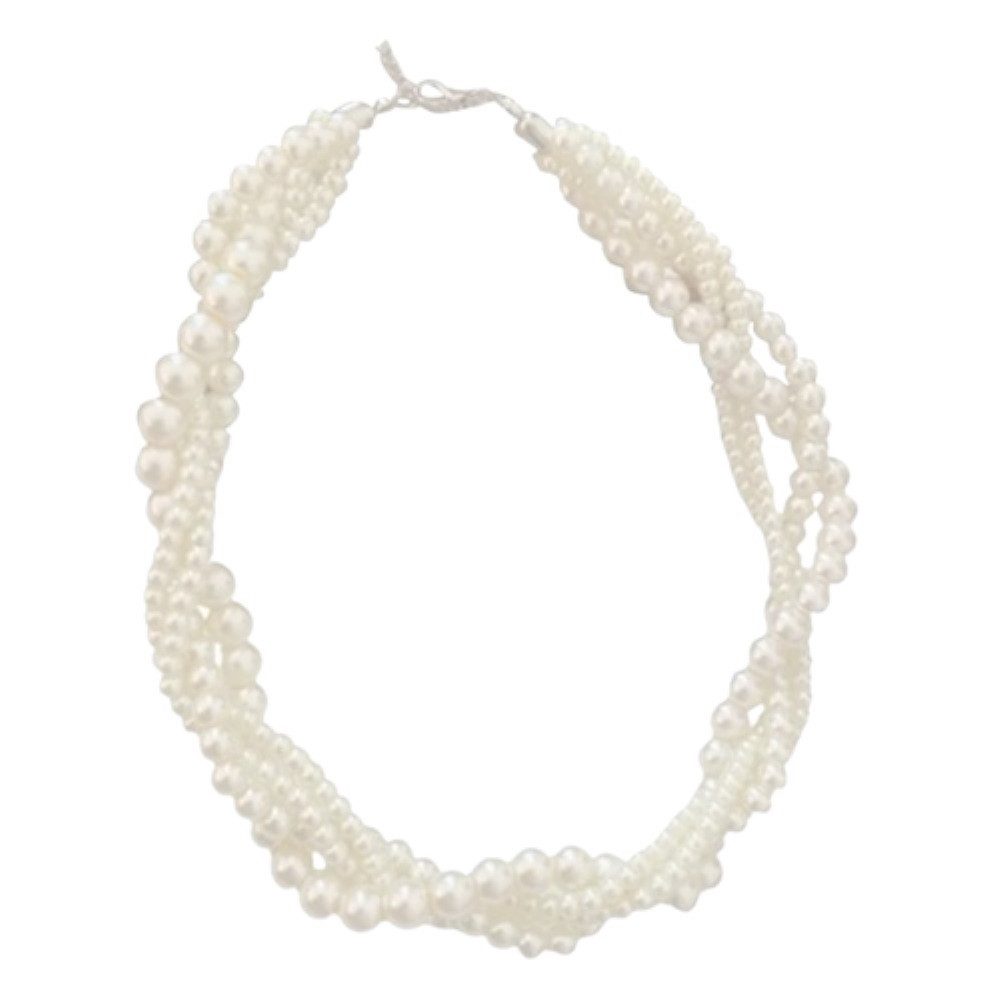 Ketten-Set Choker Halskette geflochtene Perlen Karabiner-Verschluss für Damen