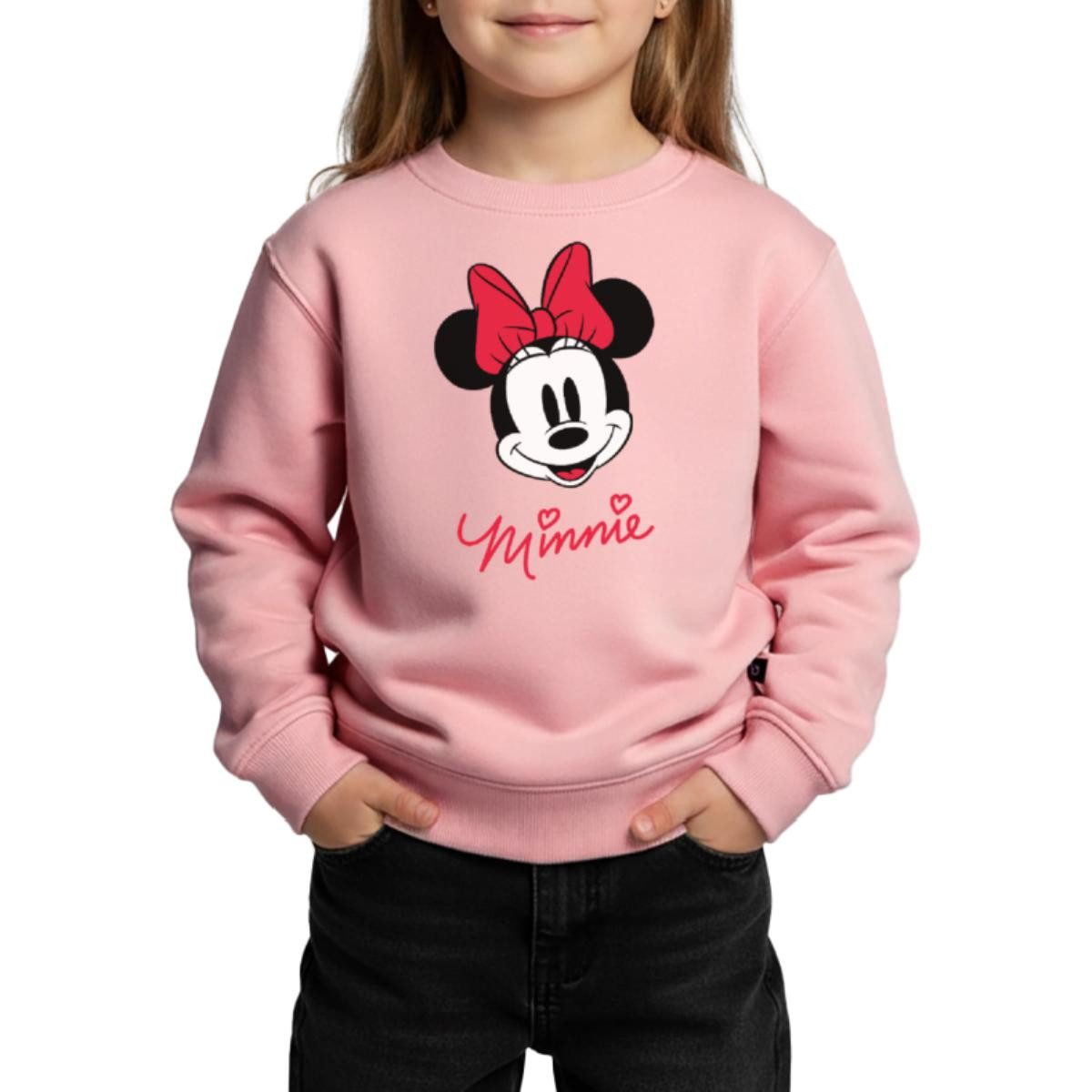 Spreadshirt Sweatshirt Mickey & Minnie Schriftzug Mit Minnie Motiv Kinder Premium Pullover (1-tlg)