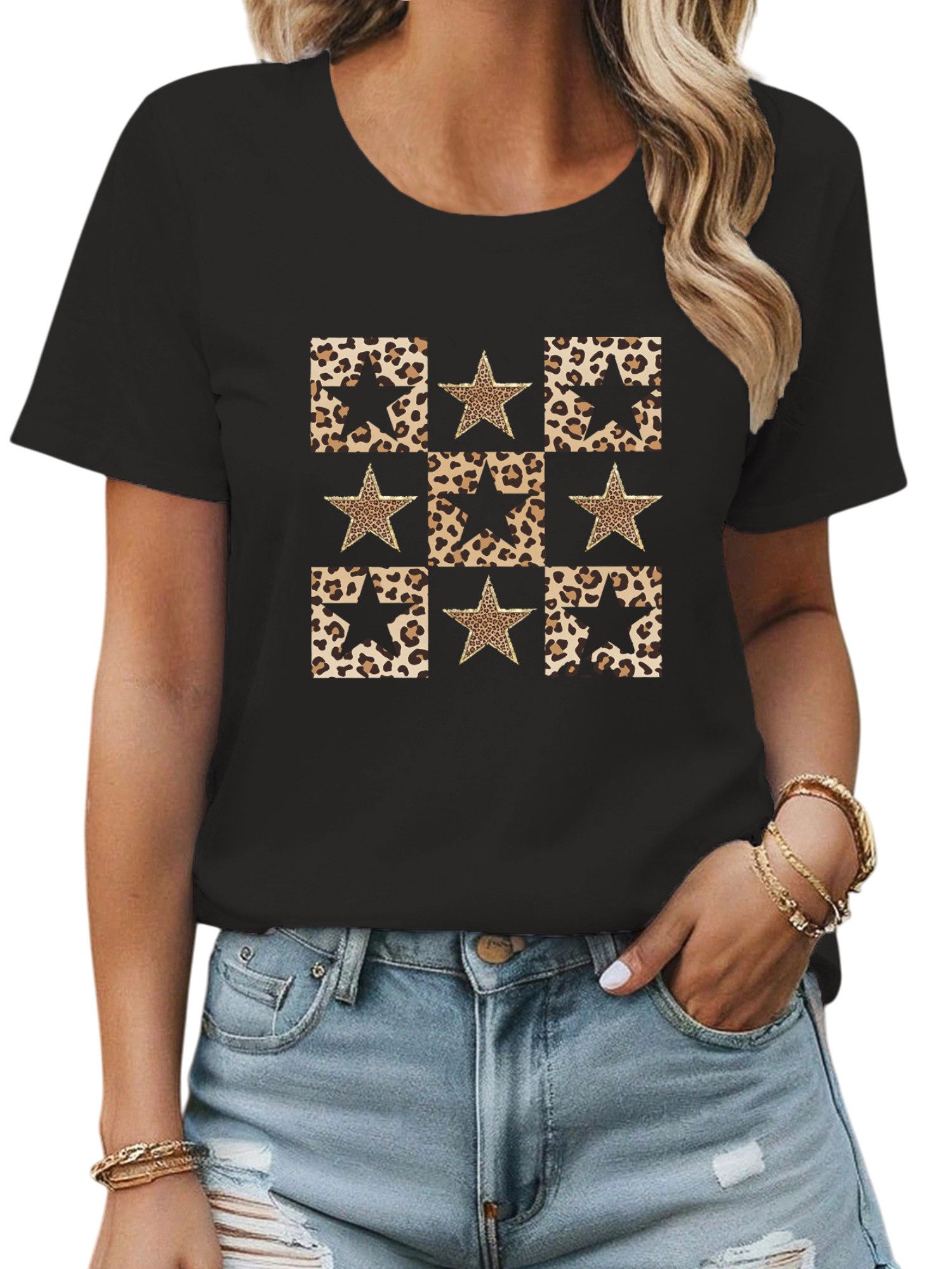 PYL Rundhalsshirt Damen Sommer Kurzarmbluse Locker günstig online kaufen