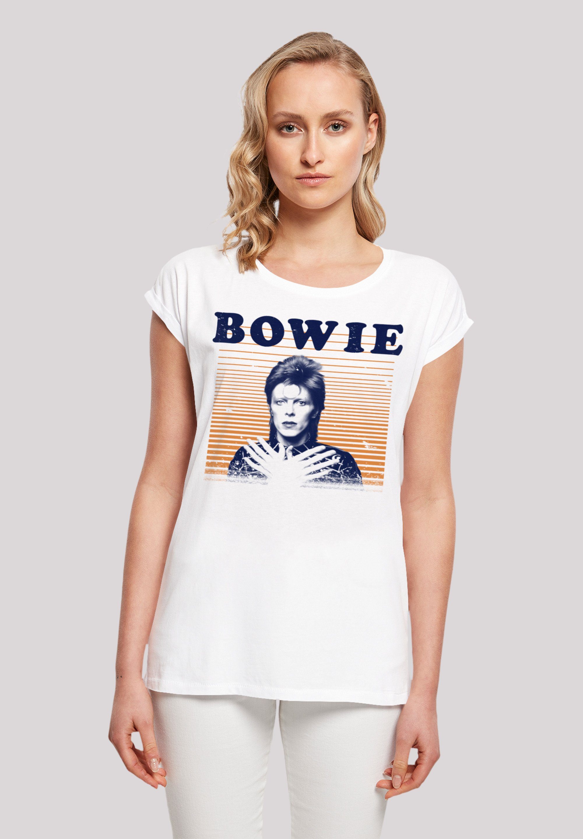 M F4NT4STIC David 170 cm Stripes Print, trägt Orange Das und Model Bowie groß T-Shirt Größe ist
