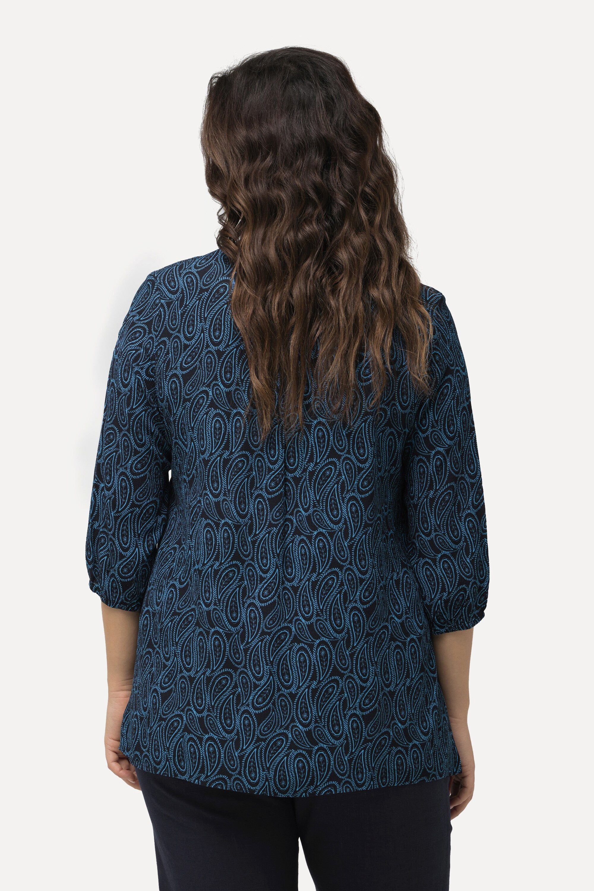Ulla Popken Tunika Bluse gesmokt A-Linie Rundhals 3/4-Arm