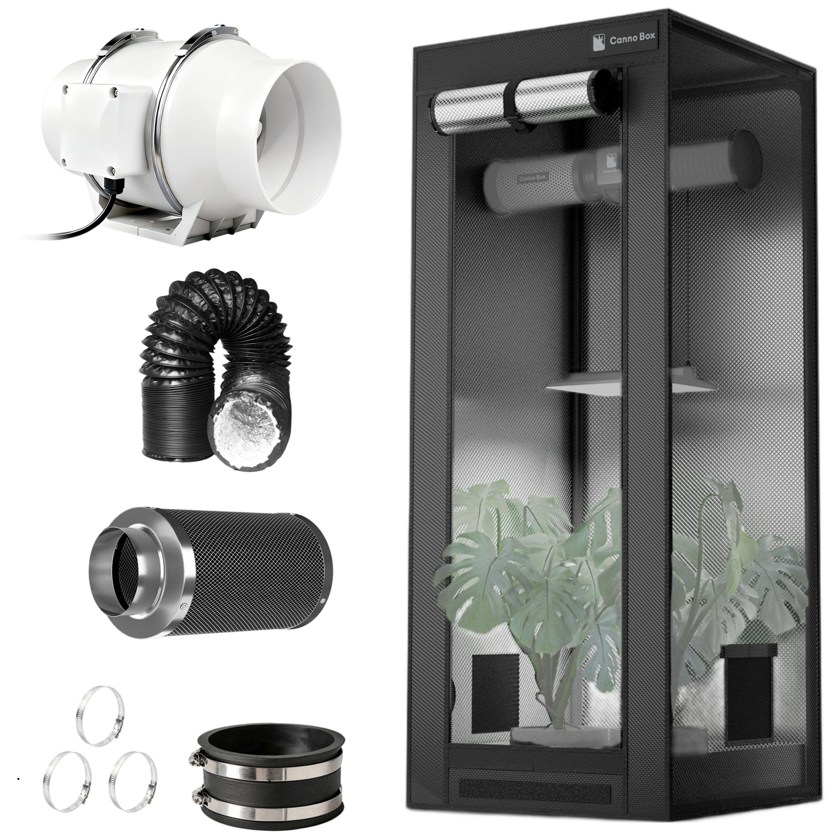 CannoBox Gewächshaus Cannobox Growzelt Komplettset Ø100mm Rohrventilator Aktivkohlefilter