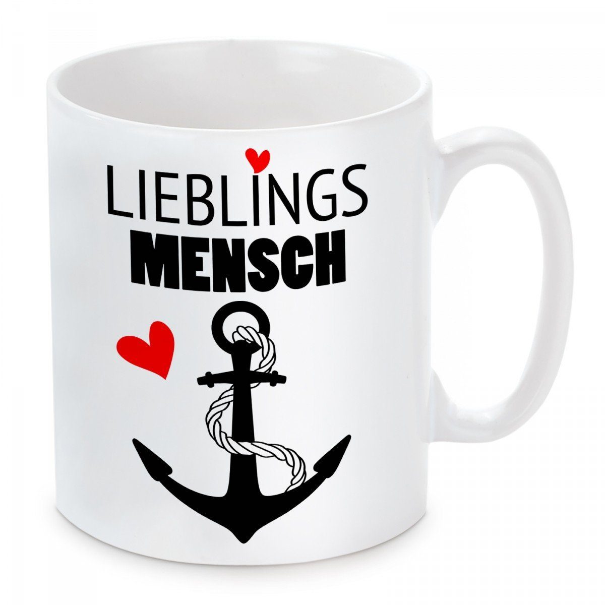 Herzbotschaft Tasse Kaffeebecher mit Motiv Lieblingsmensch, Keramik, Kaffeetasse spülmaschinenfest und mikrowellengeeignet