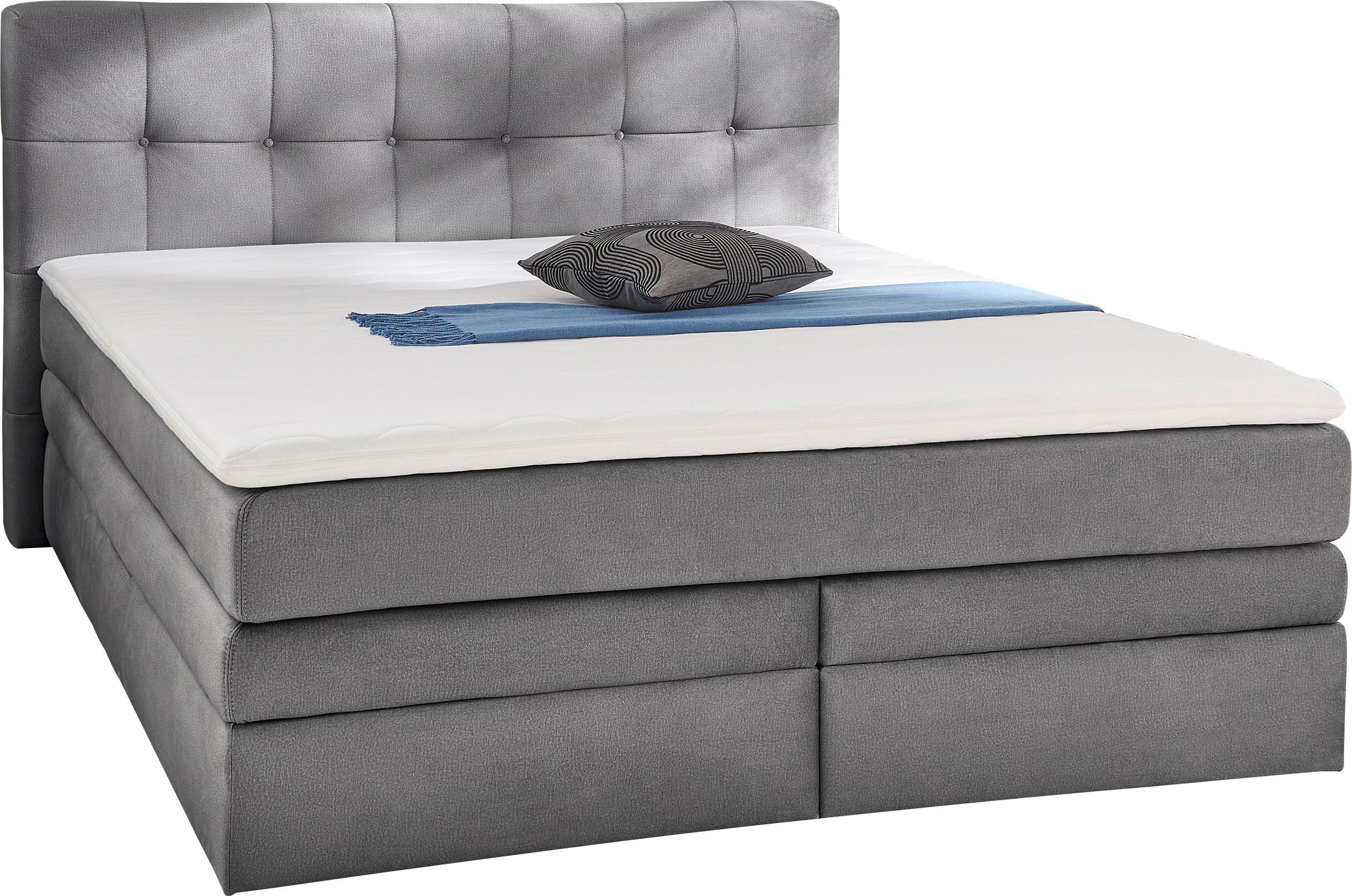 Jockenhöfer Gruppe Boxspringbett AMY in Samt, erhältlich in der Breite 180cm, mit Bettkasten und Kaltschaum-Topper