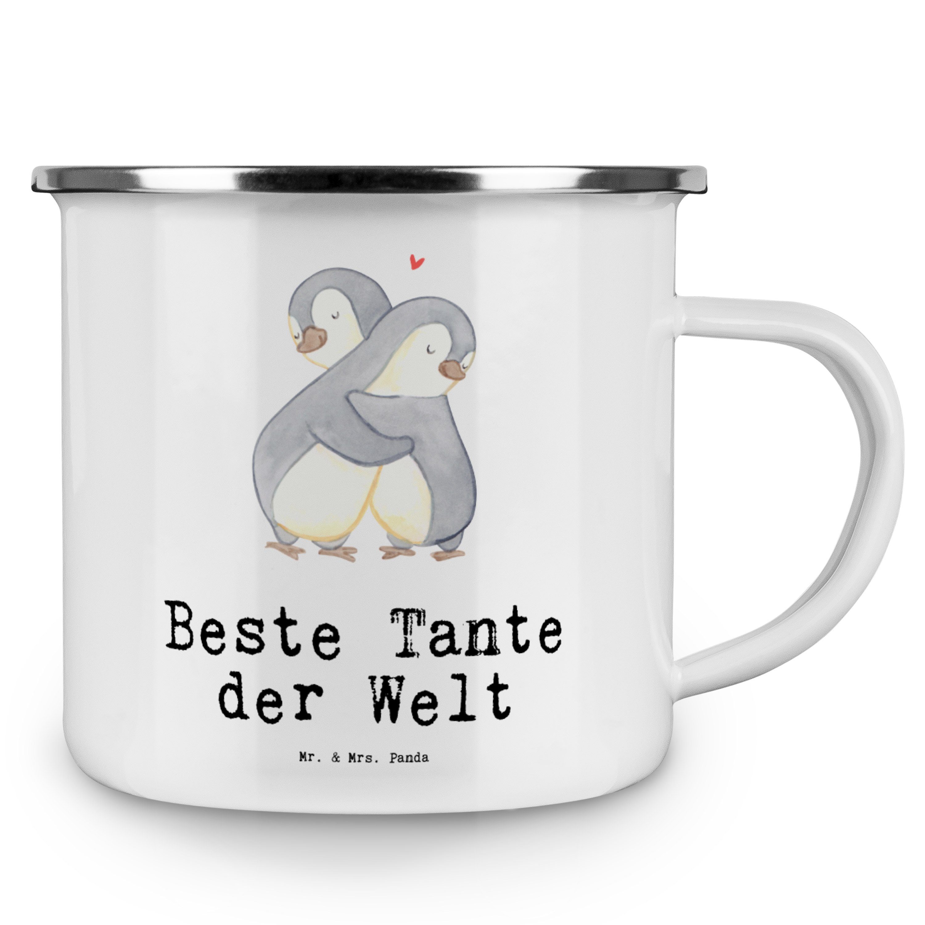 Becher - Mrs. Tante Panda Welt Beste & Blechtass, Mr. Weiß der Patentante, Pinguin - Geschenk, Emaille
