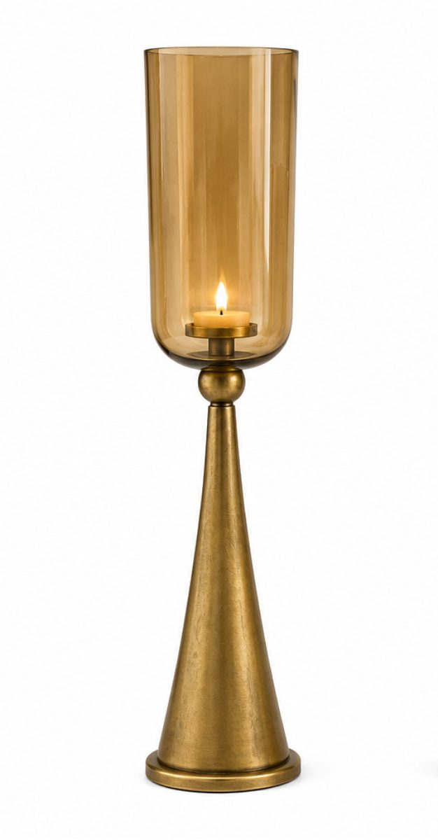finehomegarden Bodenwindlicht Kerzenständer Säule Gold mit Glas Hurricane Windlicht Metall & Glas (Stück, 1 St), H110cm Boden-Kerzenhalter für Wohnzimmer, Flur & Eventdekoration