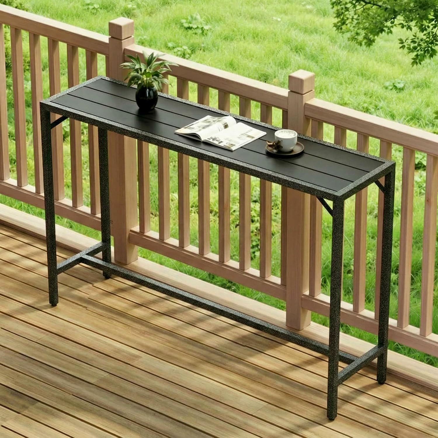 TLGREEN Gartentisch WPC Gartenbartisch 120x38x98cm (Wetterfester Bartisch Outdoor mit Metallgestell und verstellbaren Füßen, Stabiler Stehtisch Balkon Terrasse), Hochtisch Partytisch Tresentisch für Küche Wohnzimmer