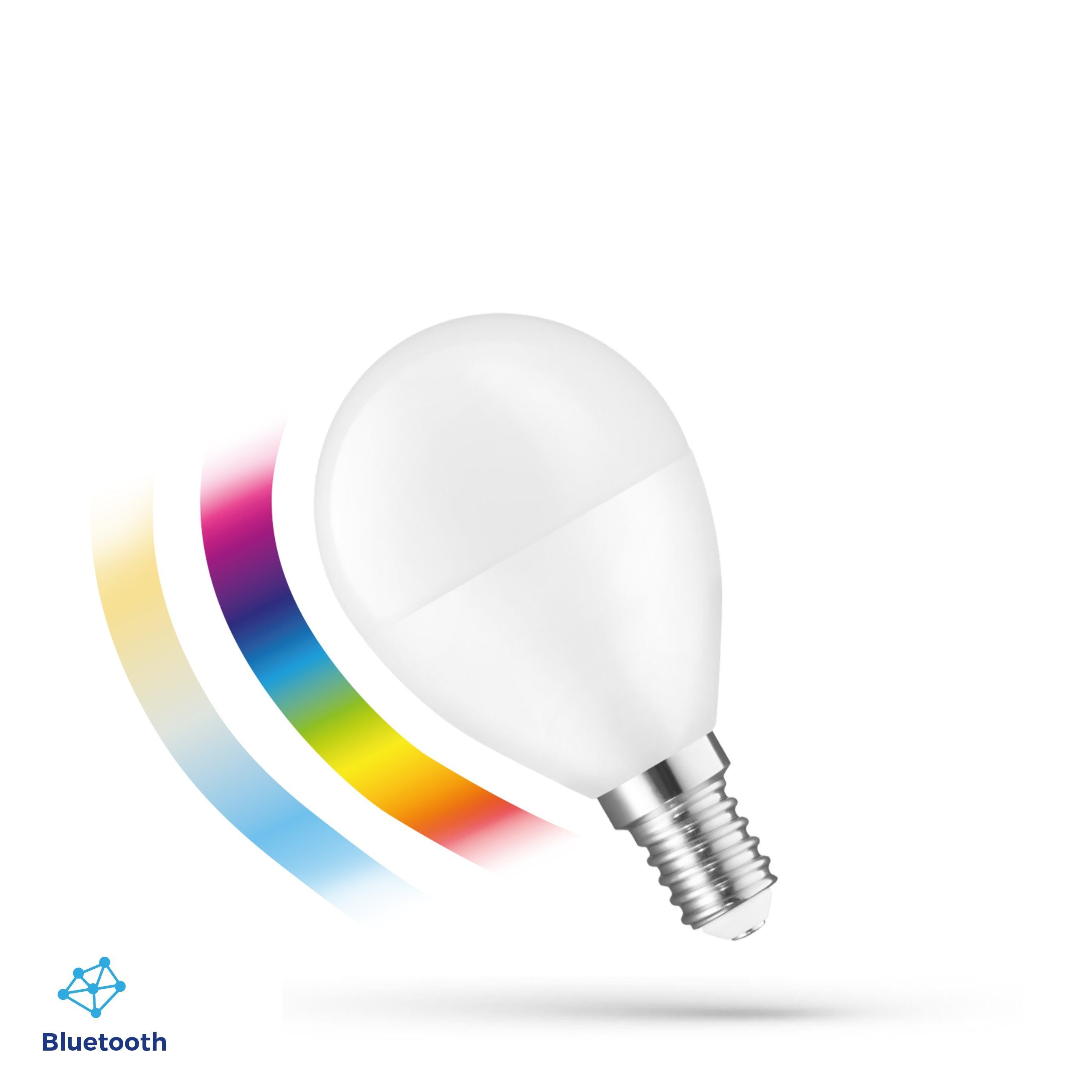 Spectrum SMART LED-Leuchtmittel LED E14 G45 EASY SMART APP 4,9W=42W bunt BLUETOOTH 2700K-6000K DIMMBAR, E14, Farbwechsler, CCT-Farbtemperatursteuerung - warmweiß bis tageslichtweiß, RGB