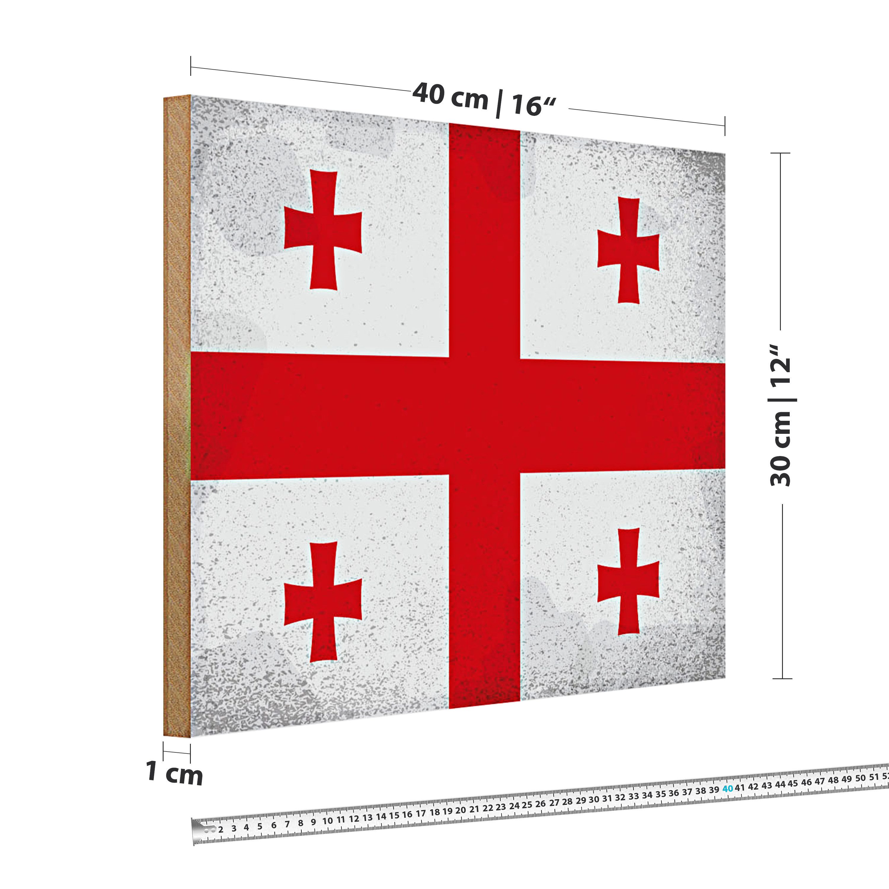 Roomando Holzbild Flagge Georgien 40x30cm Flag of Georgia Vintage
