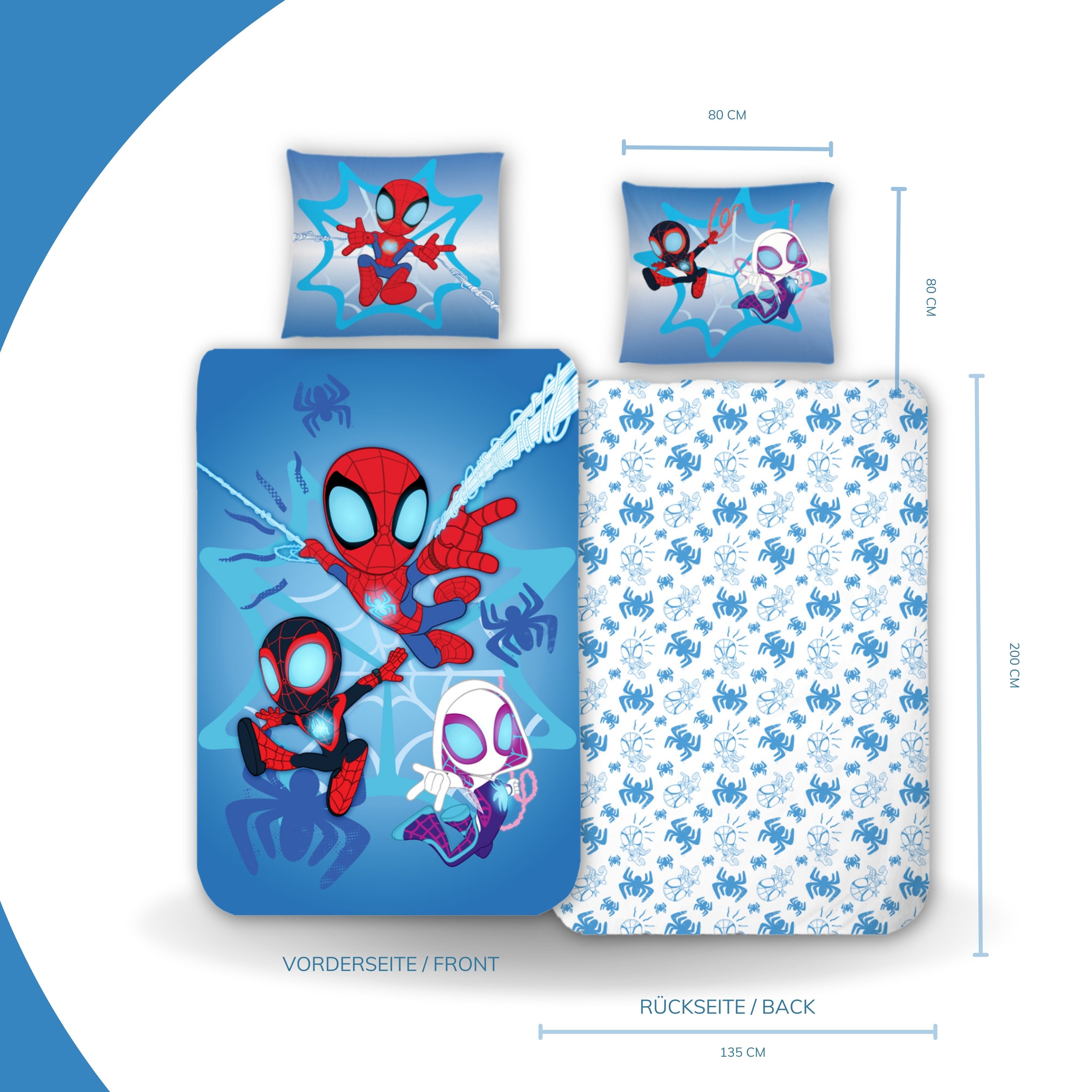 MTOnlinehandel Kinderbettwäsche Spidey & Friends "Helden der Nacht", Geschenkidee, 100% Baumwolle, 2 teilig, Winterbettwäsche kuschelig und weich für Jungen und – Bild 3 von 5
