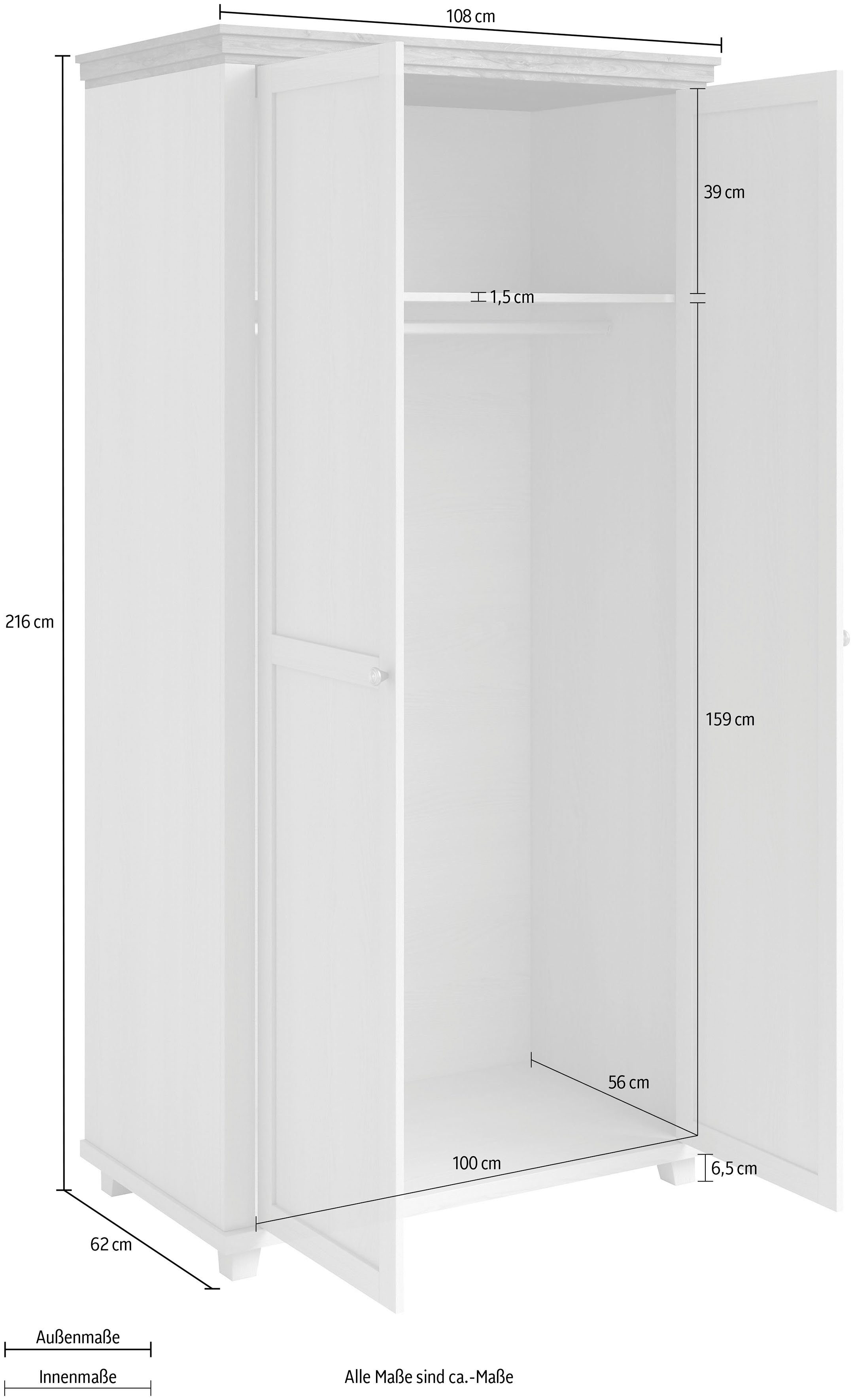 108cm lefkas eiche/abisko ash Drehtürenschrank Evora abisko 2-türig, abisko breit ash/eiche ash-lefkas | Helvetia