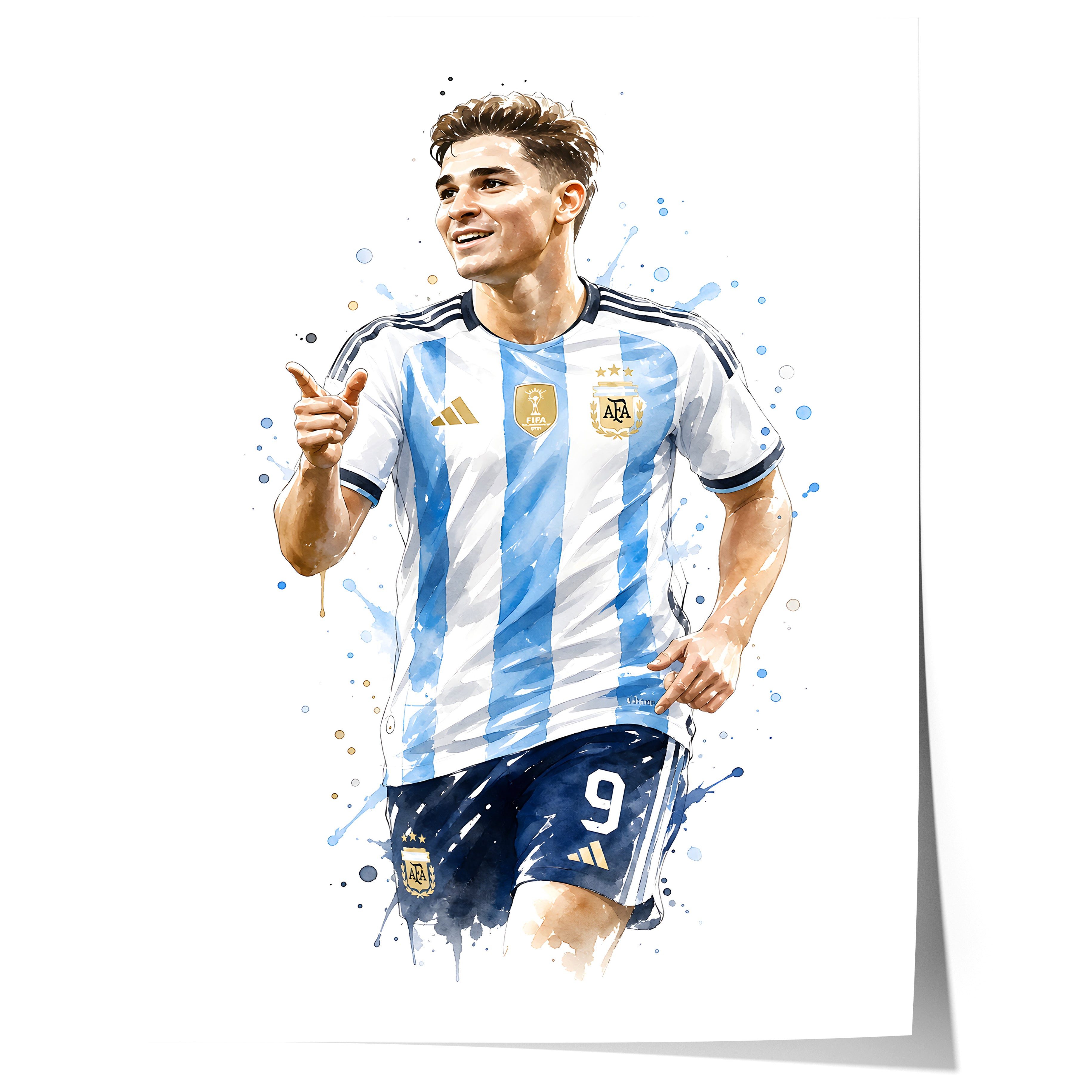 JUSTGOODMOOD Poster Argentinien Fußball Geschenkidee Aquarell Sport Wandbild Deko Print oh, (1 St)