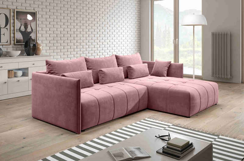 Furnix Ecksofa YALTA Schlafsofa Couch ausziehbar mit Bettkasten und Kissen, Made in Europe