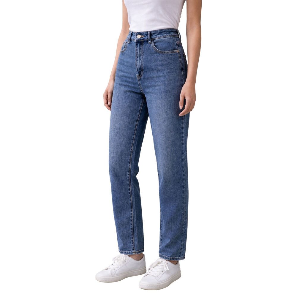 Ital-Design Mom-Jeans Damen Freizeit (91279867) Used-Look Stretch High Waist Jeans in Blau
