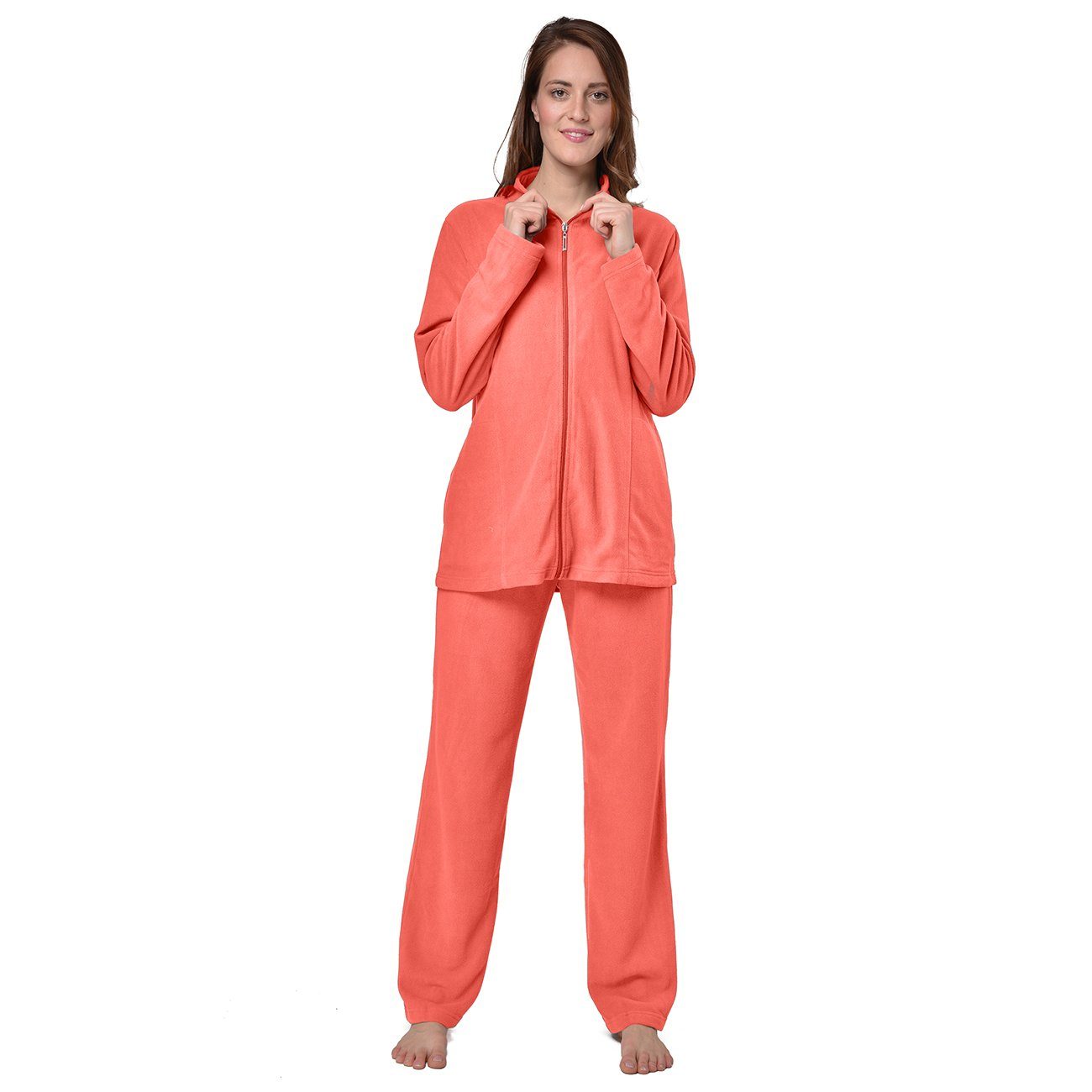 RAIKOU Hausanzug Eleganter einfarbiger Damen Hausanzug / samtig-weiche Freizeitanzug mit Reißverschluss