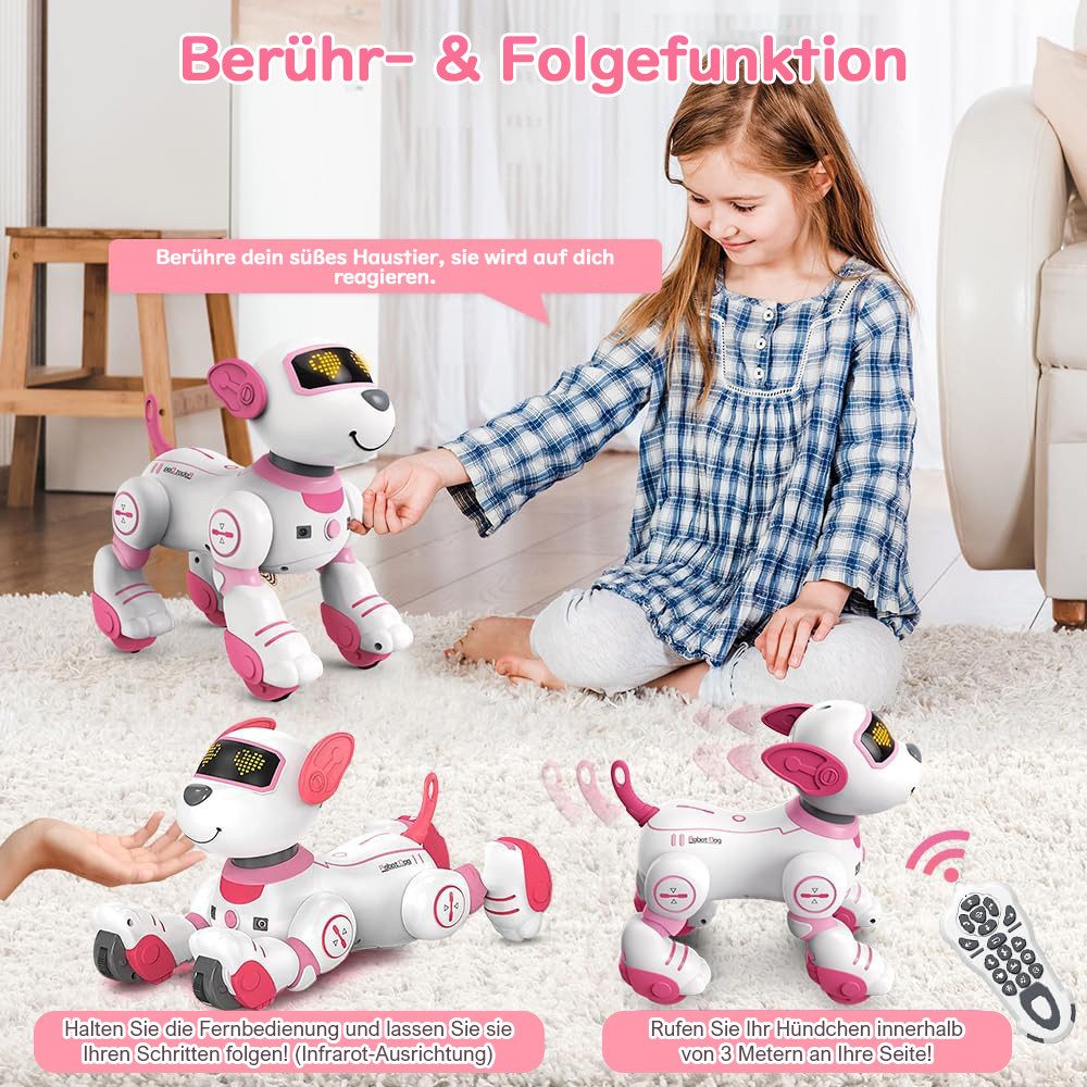 Thumbnail - ZEUOPQ RC-Roboter RC-Roboter Intelligenter Roboter Hund programmierbarer Roboter-Welpe (Rosa, mit Fernbedienung und Schr...