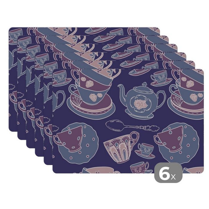 Platzset Muster - Tee - Tasse - Teekanne MuchoWow (6-St) Platzset Platzdecken Platzmatte Tischmatten Schmutzabweisend