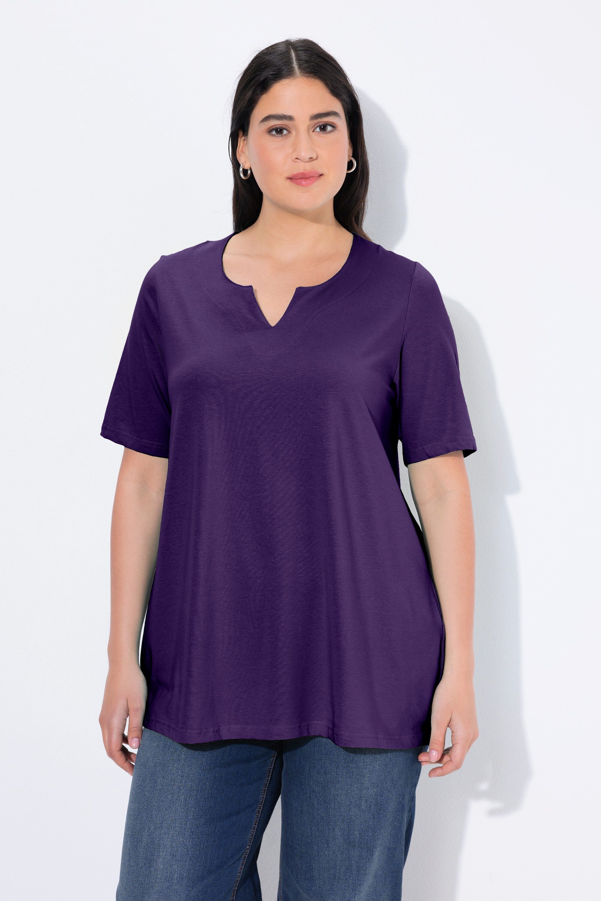 Ulla Popken T-Shirt T-Shirt A-Linie Tunika-Ausschnitt Halbarm günstig online kaufen