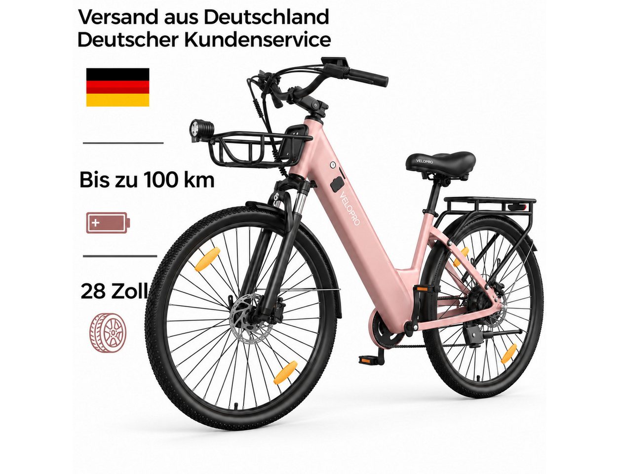 PIXAR E-Bike Cityrad Pedelec 28 Zoll 36V 18Ah bis 100 km Shimano 7 Gang, 7 Gang, Heckmotor, 648 Wh, Bürstenloser Motor, Bürstenloser Motor