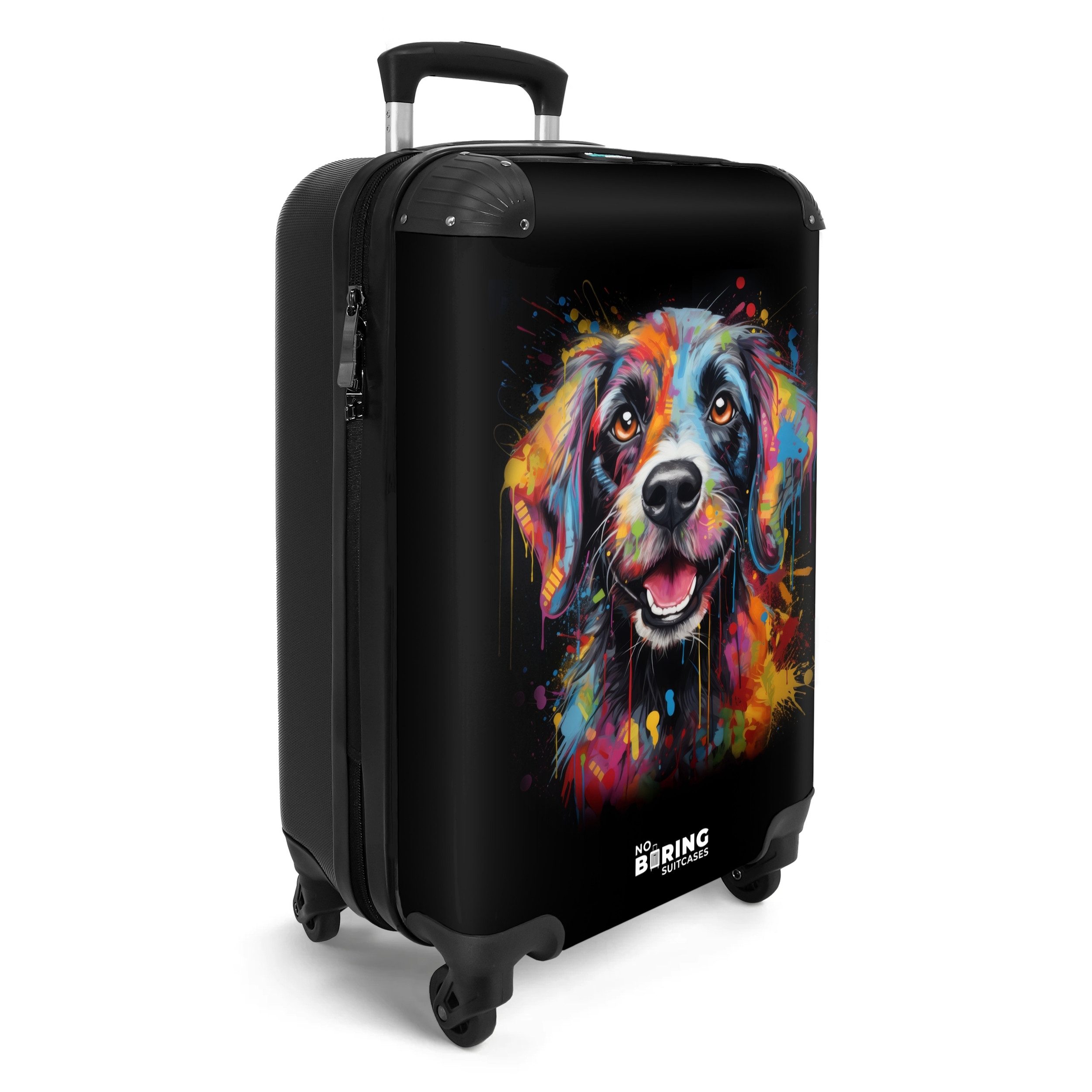 NoBoringSuitcases.com© Hartschalen-Trolley Hund als bunte Graffiti-Kunst 55x35x20cm, Reisetasche mit Rollen, Koffer Handgepäck Flugzeug – Bild 2 von 5