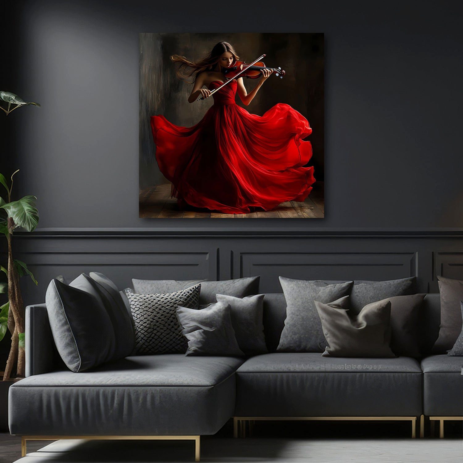 Artedinoi Leinwandbild Tanzende Frau mit Violine im Kleid Leinwandbild Wandbild Kunstdruck XL, Tanzende Frau mit Violine
