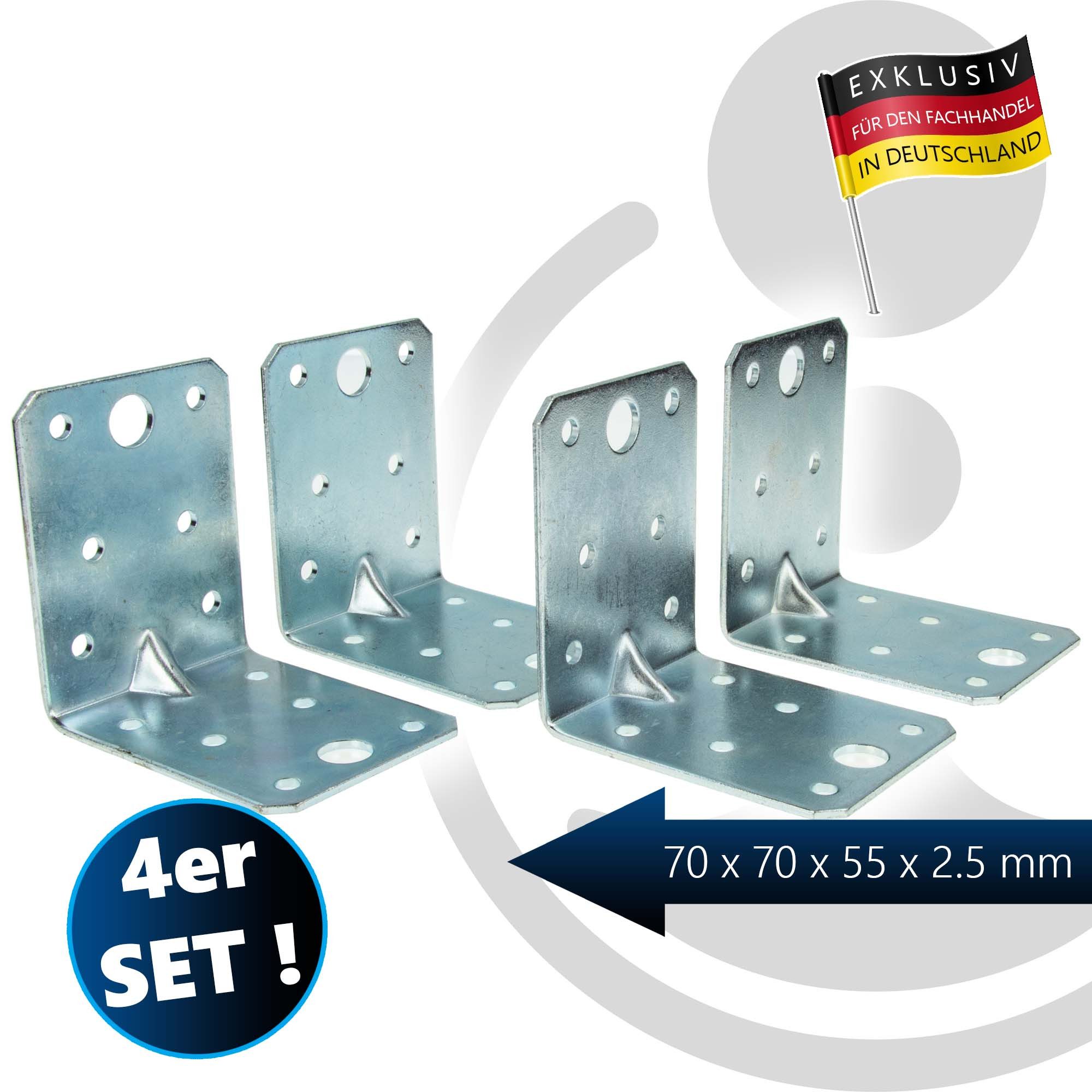 MASTERPROOF PROFESIONAL Winkelverbinder Lochplattenwinkel-Set 70 mm x 70 mm x 55 mm x 2,5 mm, 4-teilig