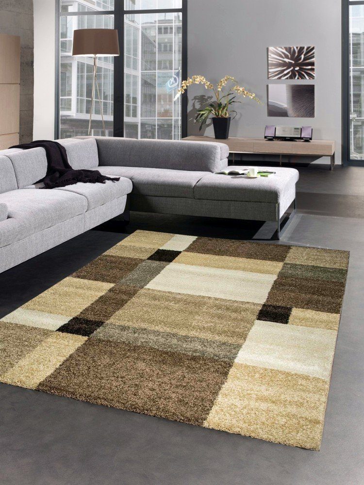 18 Moderner Teppich Carpetia, beige, Wohnzimmerteppich Teppiche Kurzflorteppich passend mm, rechteckig, Diele Schlafzimmer, Höhe: Teppich Wohnzimmer, & Flur Schöne für braun karo