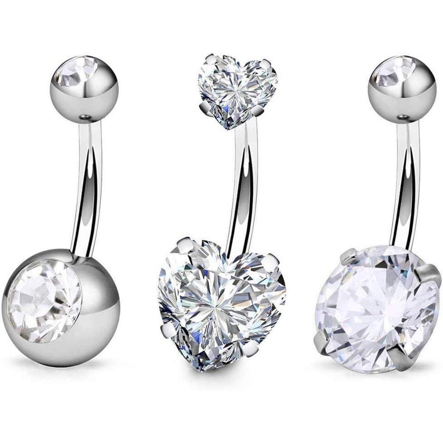 FECTAS Bauchnabelpiercing-Set Bauchnabelpiercing Set 14G 10mm Silber Chirurgenstahl Zirkonia Damen