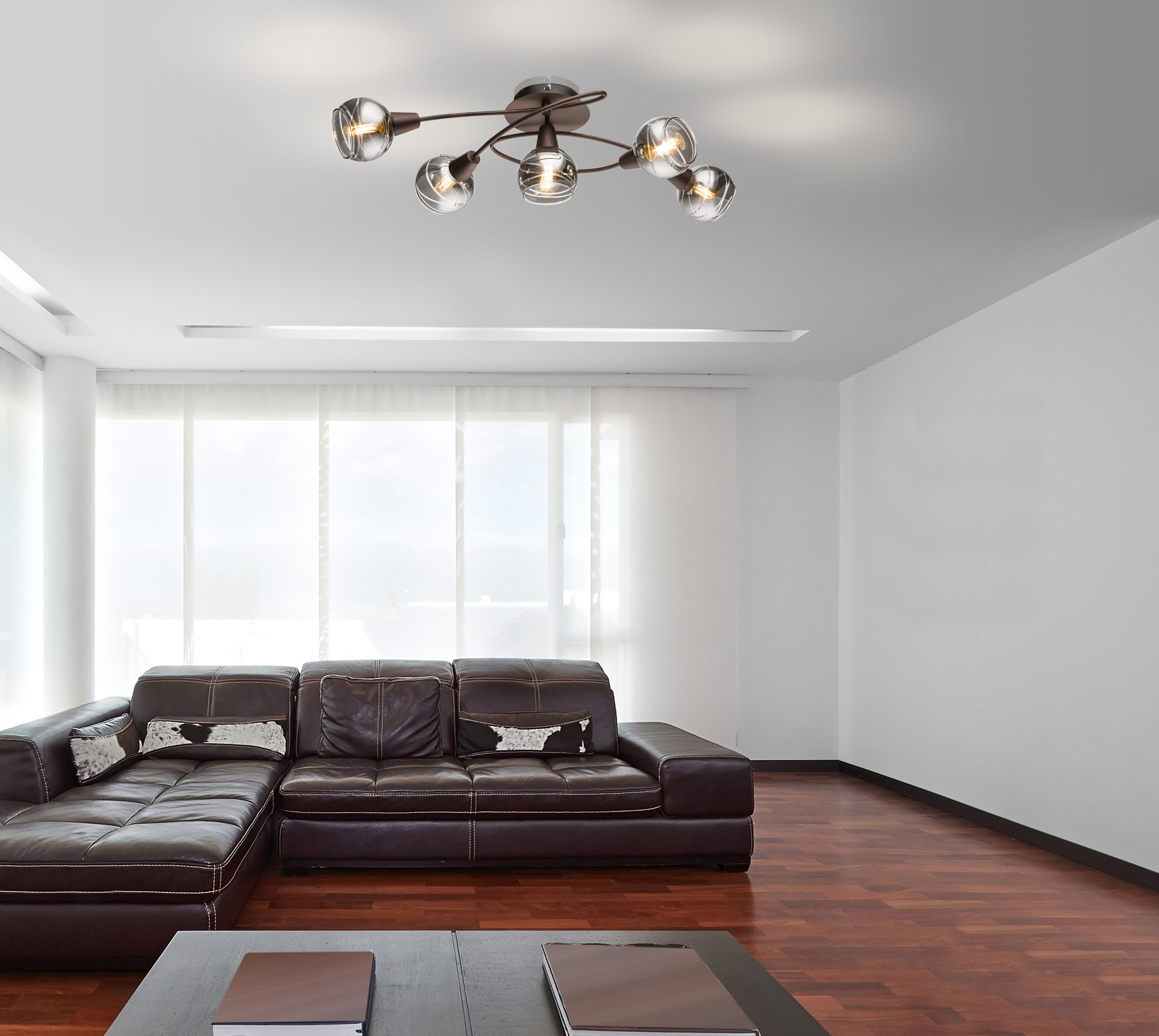 GLOBO LIGHTING Deckenleuchte ISLA, Leuchtmittel wechselbar, Warmweiß, Bronzefarbene Deckenleuchte mit klarem Glas und LEDs