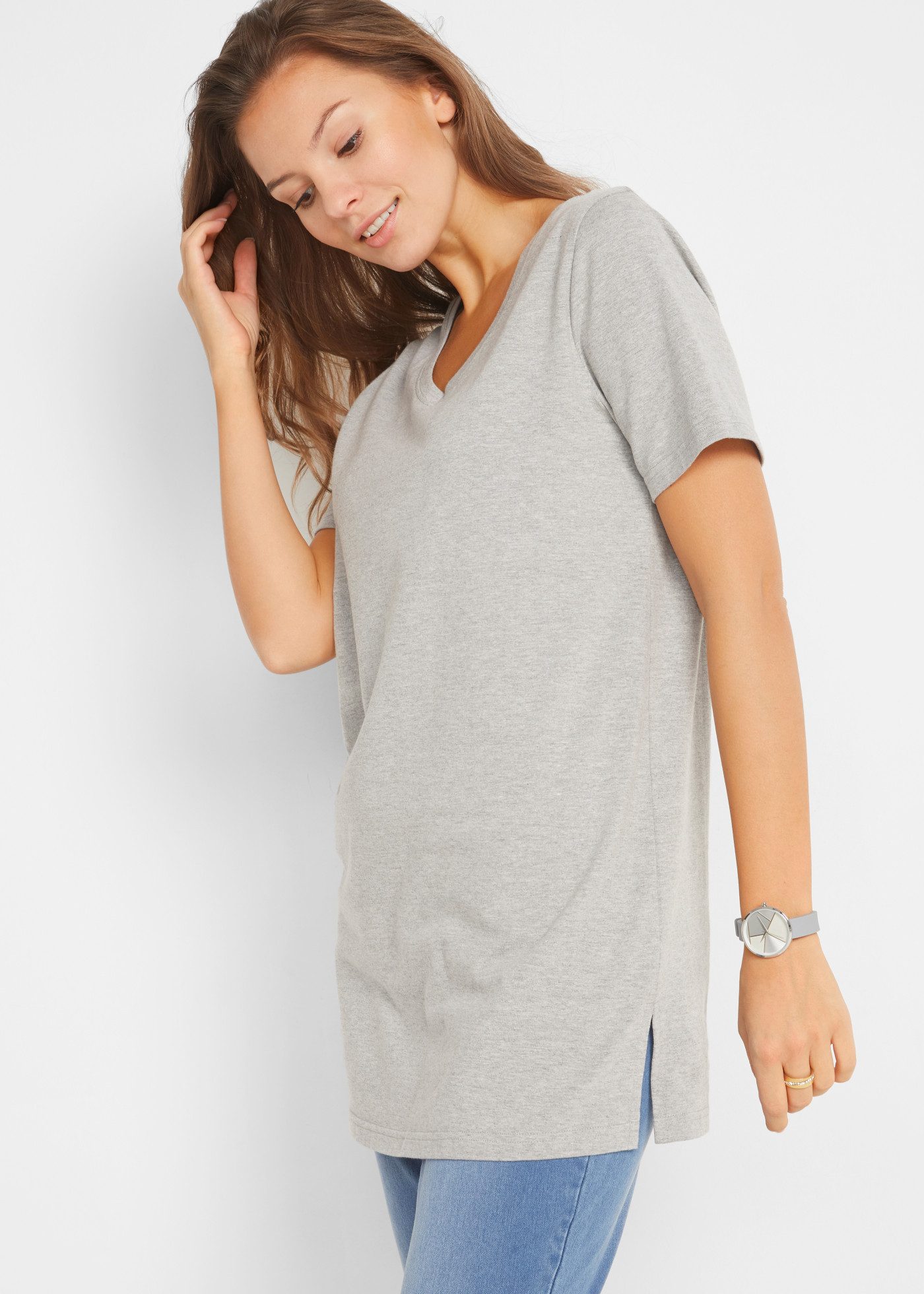 bonprix Longshirt (Packung, 2er) mit V-Ausschnitt, Kurzarm-Design, im praktischen 2er-Pack