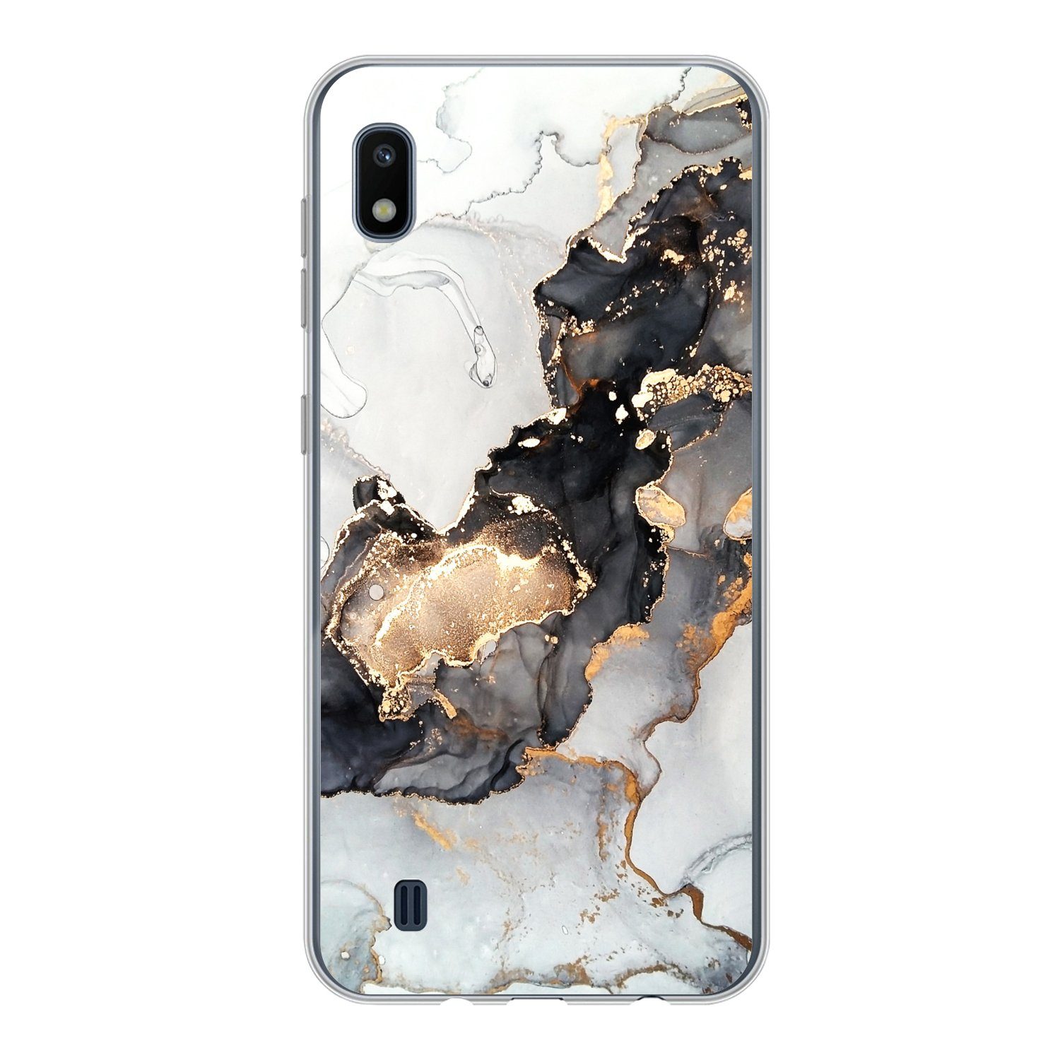 MuchoWow Handyhülle für Samsung Galaxy A10 Marmor - Schwarz - Weiß - Gold - Luxus - Abstra, Smartphone-Bumper, Print, Handy Schutzhülle Dünn