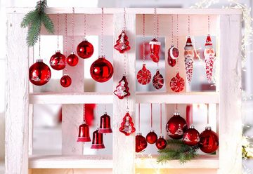 my home Weihnachtsbaumkugel Advent, Weihnachtsdeko rot, Christbaumschmuck, Christbaumkugeln Glas (30 St), mundgeblasen und handdekoriert