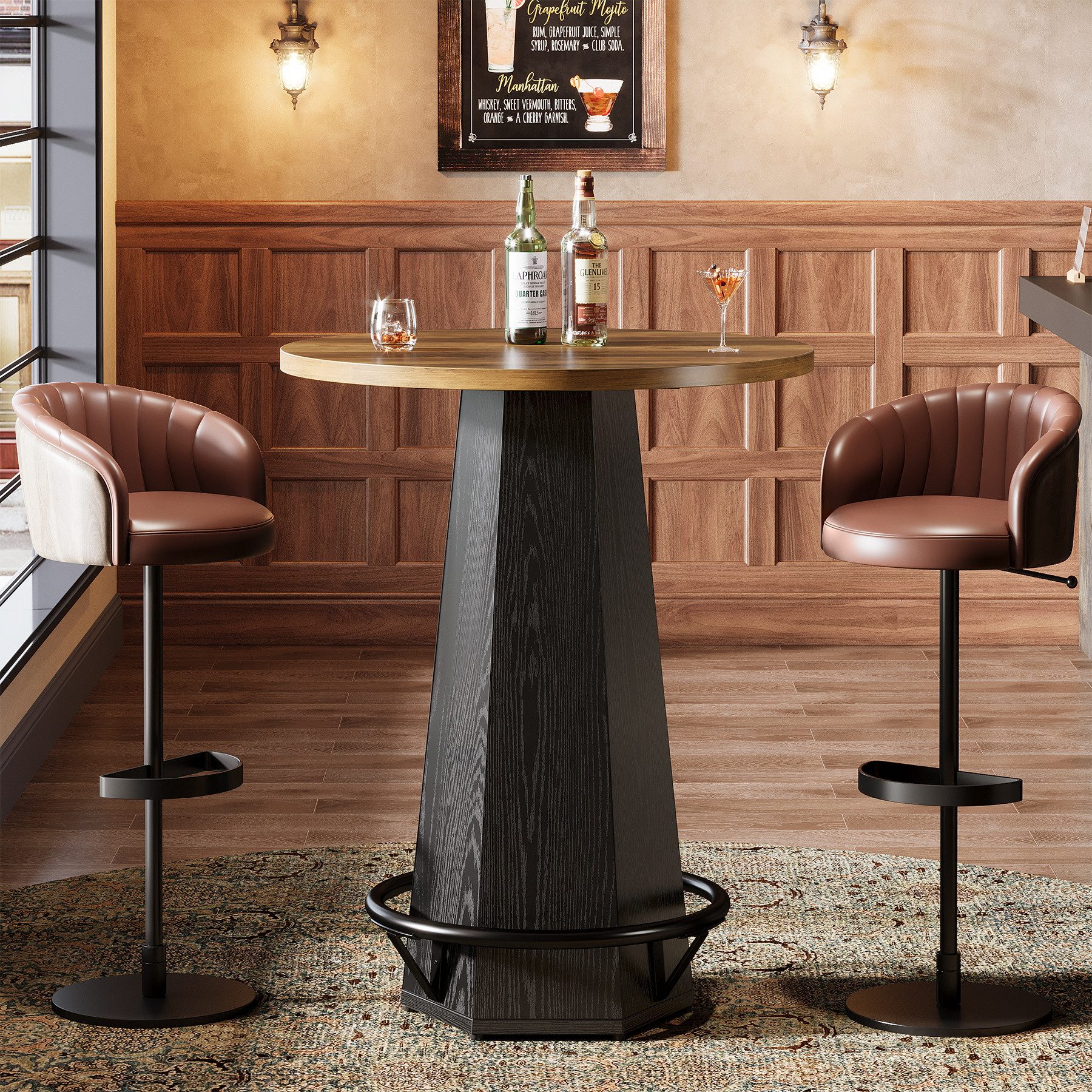 Tribesigns Bartisch Rund mit Fußstütze, Stehtisch 80cm Ø Industrial Bistrotisch Hausbar