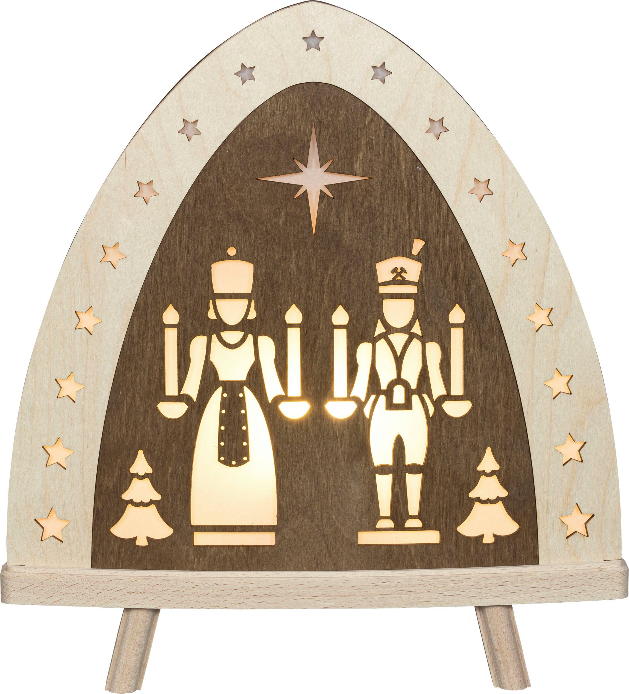 Weigla LED Lichterbogen Engel und Bergmann, Erzgebirge (1-tlg), Weihnachtsdeko aus Holz