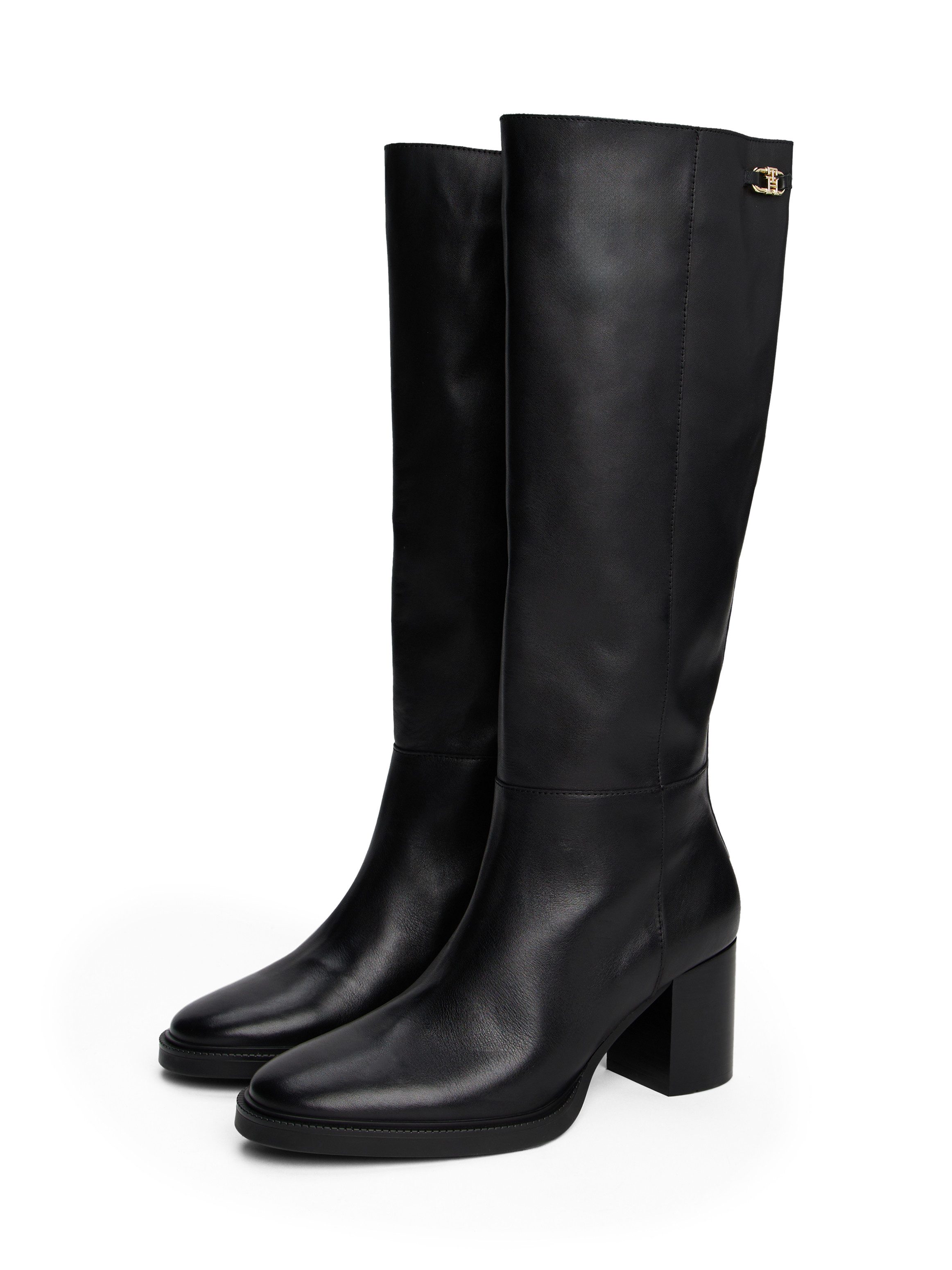 Tommy Hilfiger STACKED HEEL LEATHER LONG BOOT Stiefel, Blockabsatz, Langsch günstig online kaufen