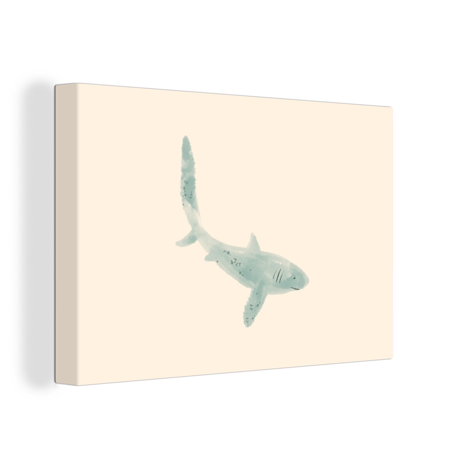 OneMillionCanvasses® Leinwandbild Fisch - Meer - Grau - Aquarell, (1 St), Wandbild Leinwandbilder, Aufhängefertig, Wanddeko, 30x20 cm