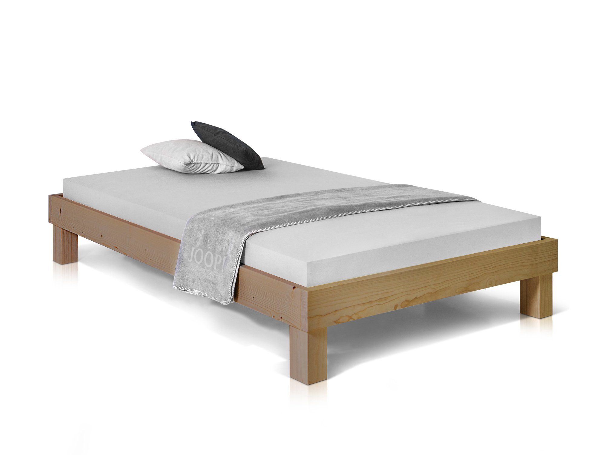 Moebel-Eins Massivholzbett, PUMBA Massivholzbett ohne Kopfteil, Material Massivholz, Fichte