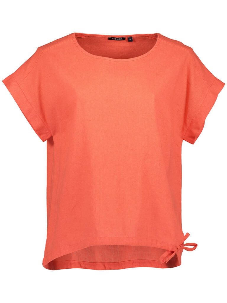 Blue Seven Blusenshirt 180310 Damen Bluse mit überschnittenen Schultern - Kurzarm Sommerbluse Klassischer Rundhalsausschnitt, Tunnelzug am Saum, Lockere Passform