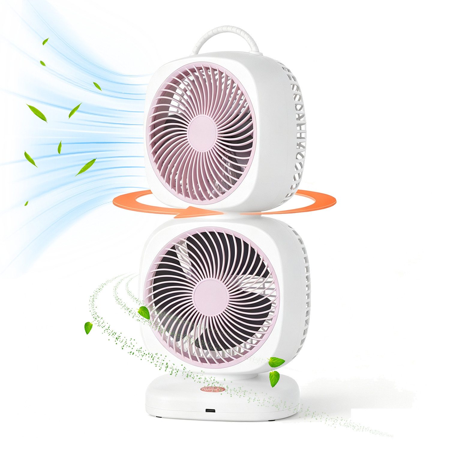 MOPUEA Standventilator Tragbarer Doppelventilator, USB Wandventilator,350°-Luftstrom, 4000 mAh Akku, Lange Laufzeit,für Wohnheime, Büro und Outdoor