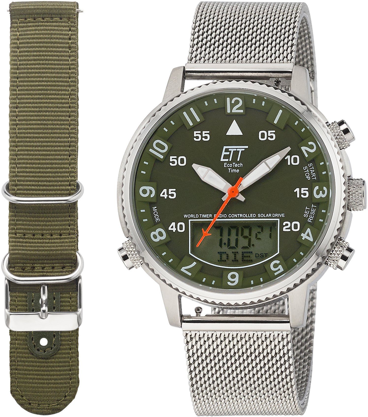 ETT Funkchronograph Adventure, EGS-11474-82MN, (Set, 2-tlg., Uhr und Zusatzband), Armbanduhr, Herrenuhr, Stoppfunktion, Datum, Solar