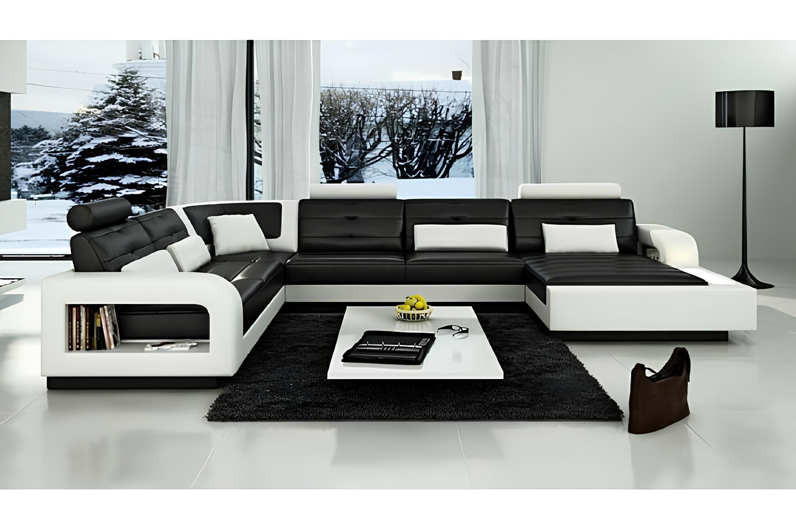 Xlmoebel Wohnlandschaft Ledersofa H2209 mit USB-Anschluss in modernem Design, Hergestellt in Europa