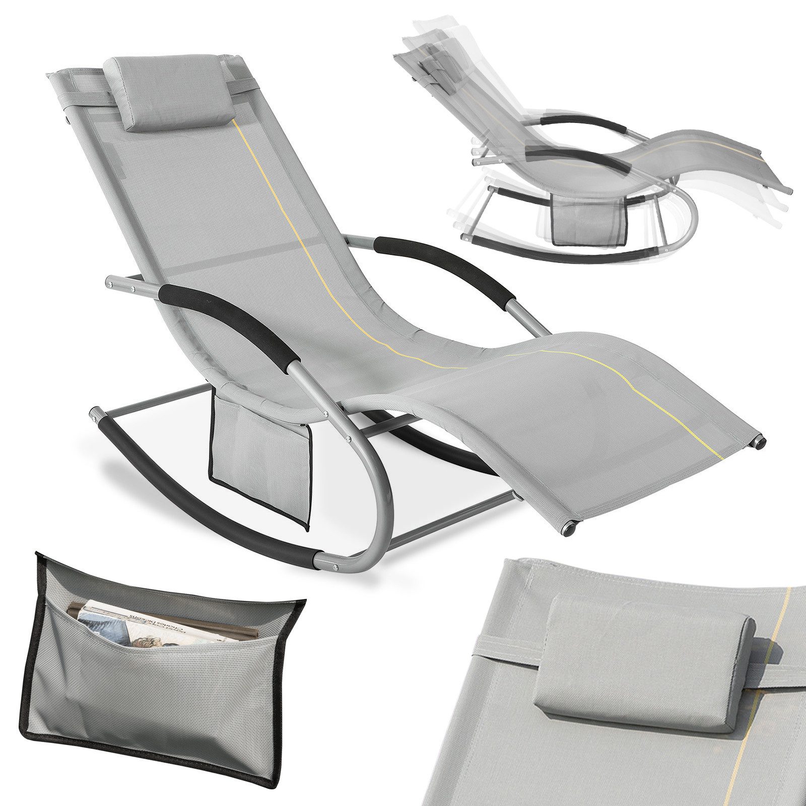 SoBuy Gartenliege OGS28, Relaxliege Schaukelliege Strandliege Outdoor, Sonnenliege mit Kopfkissen Liegestuhl Schaukelstuhl, Outdoor Camping