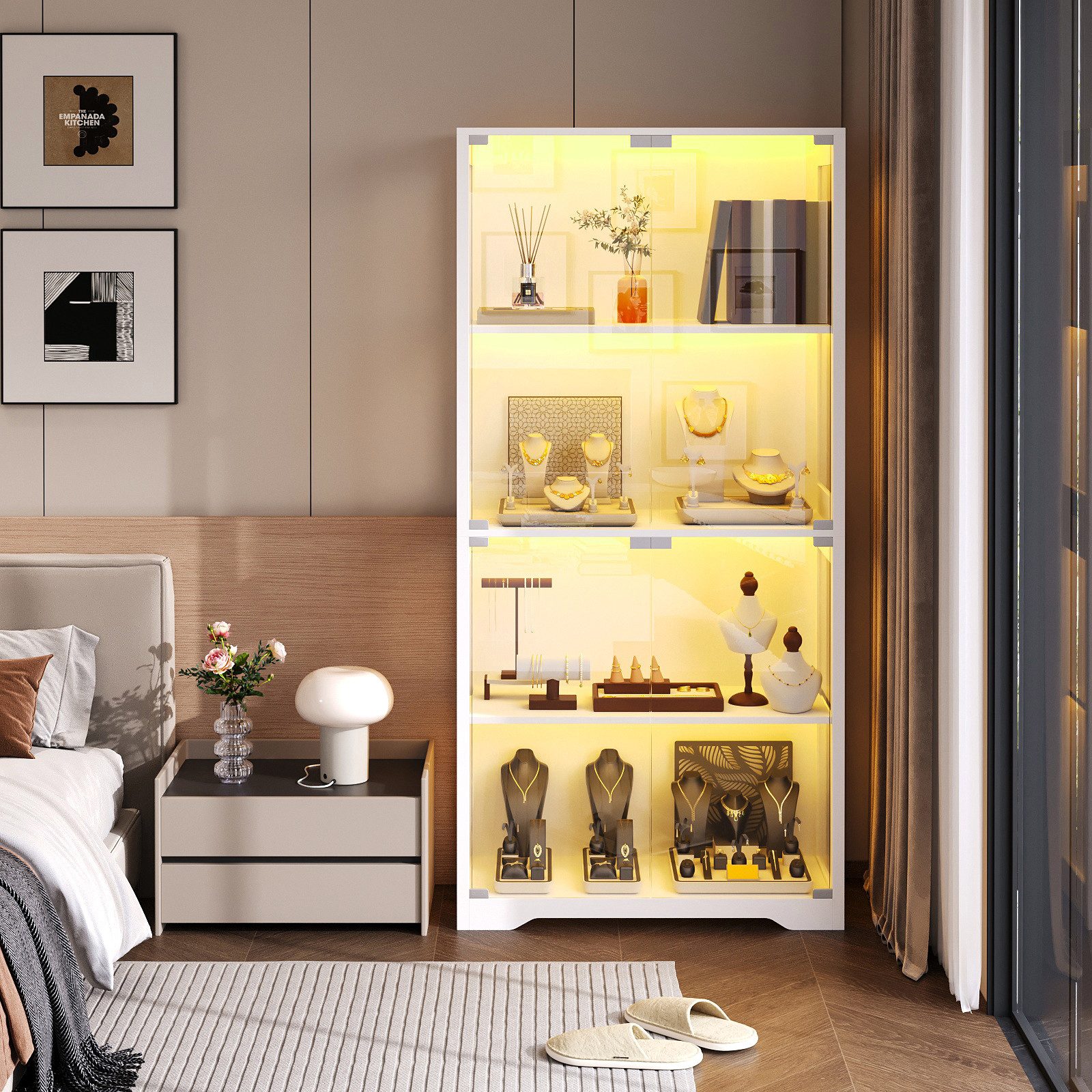 BROTTAR Glasvitrine mit LED 4 Ebenen Sensorsystem (1-St) 80×35×165cm, weiß